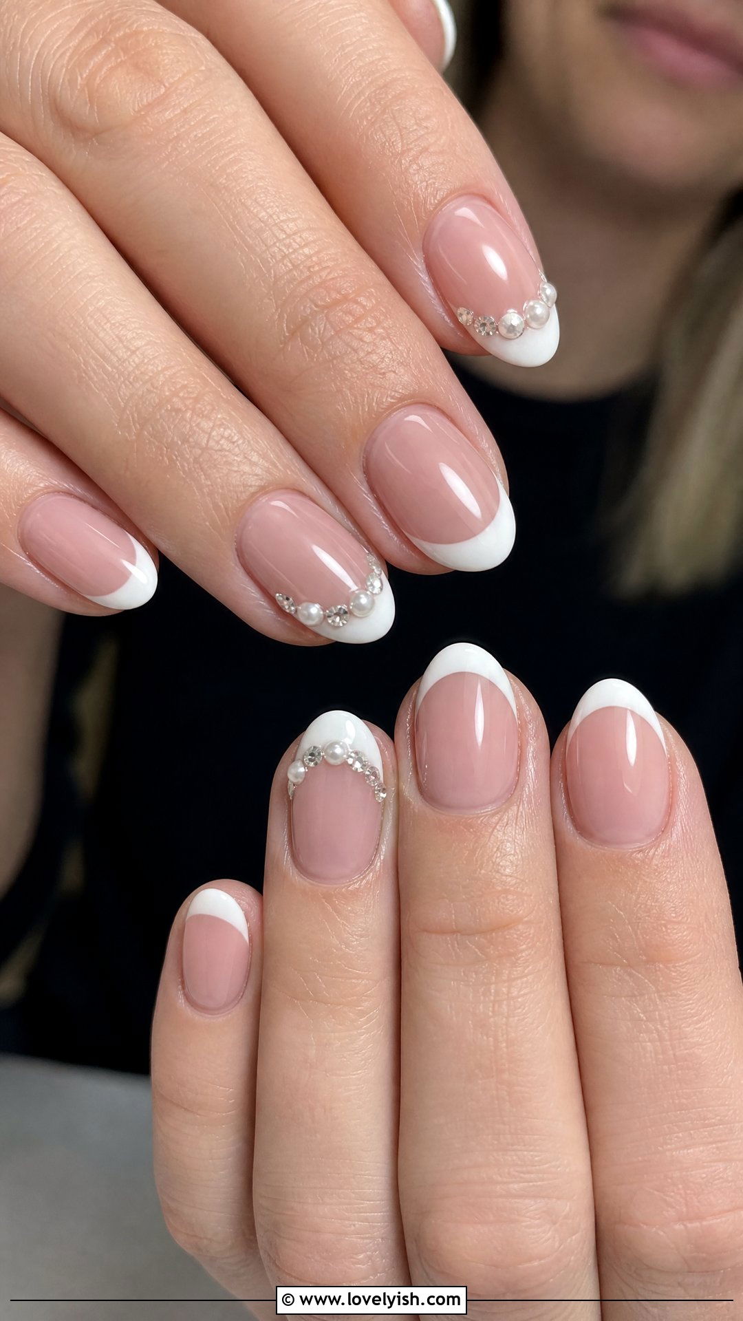 Rhinestone French Tip Short Nails - 50 short french tip nails - 50 short french tip nails