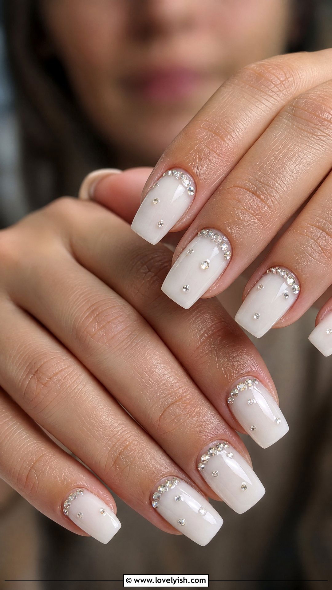 Rhinestone Glam Short Coffin Nails - 38 short coffin nail designs - 38 short coffin nail designs
