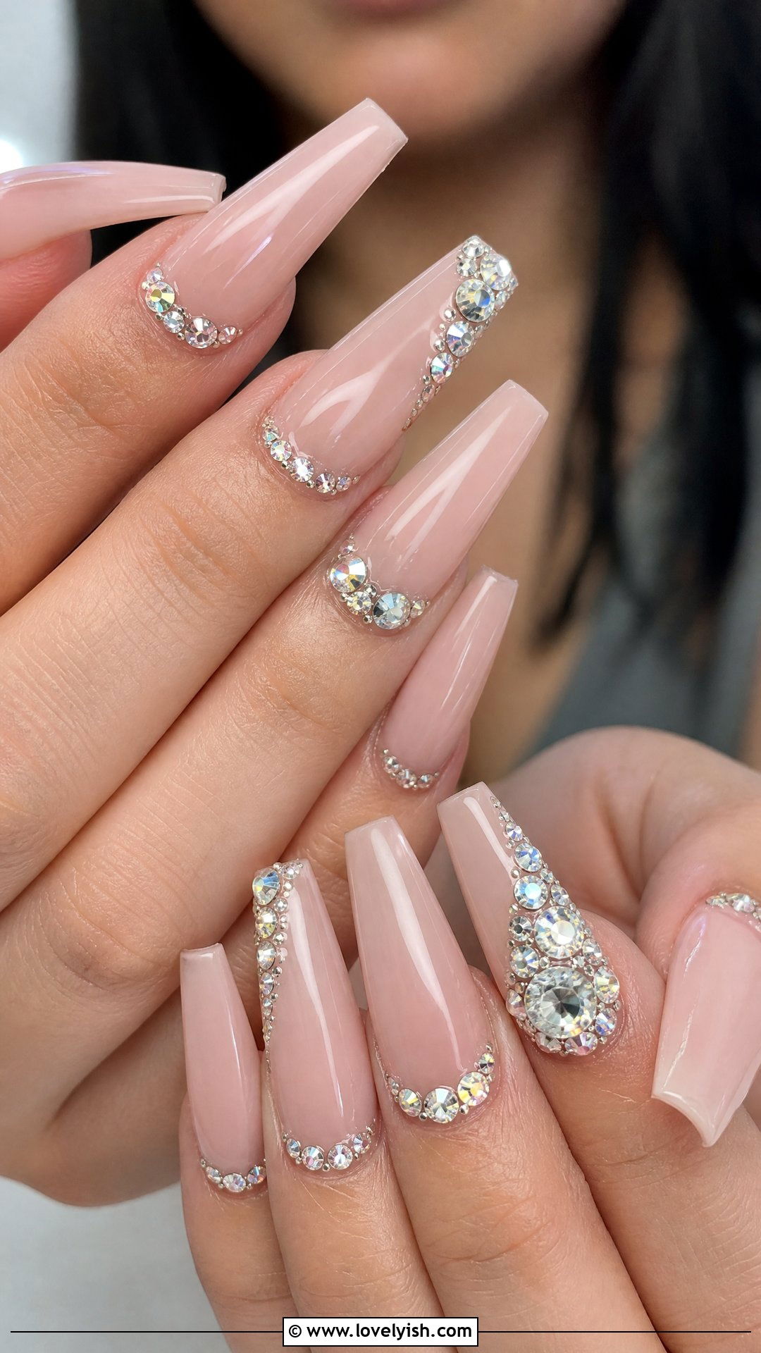 Rhinestone Nails With Crystal Clusters - 43 nail art ideas - 43 nail art ideas
