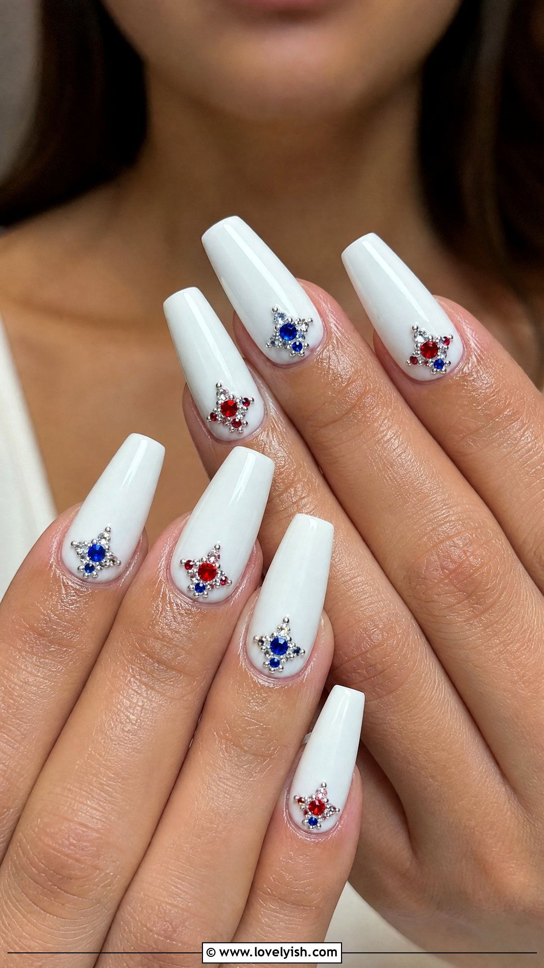 Rhinestone Star Cluster Nails - 25 4th of july nail art ideas - 25 4th of july nail art ideas