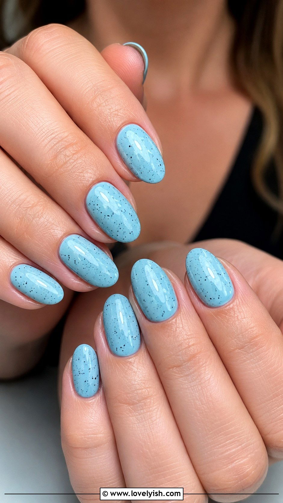 Robin Egg Blue Speckle Nails - 50 april nail designs - 50 april nail designs