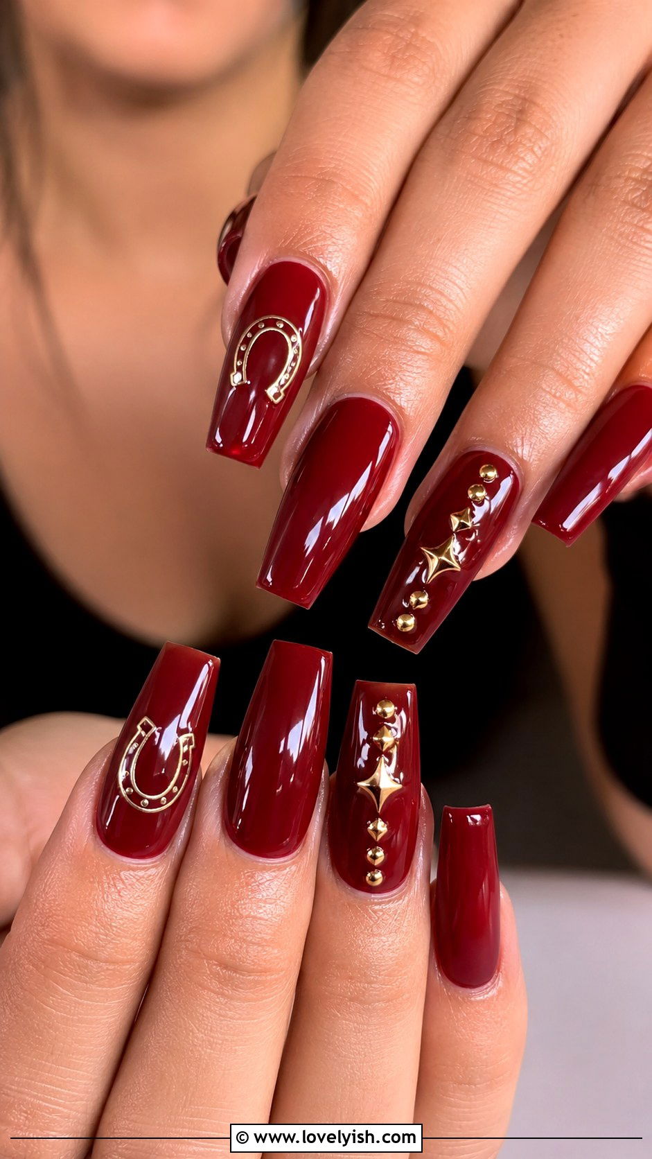 Rodeo Red with Gold Accent Nails - 50 western nail designs - 50 western nail designs