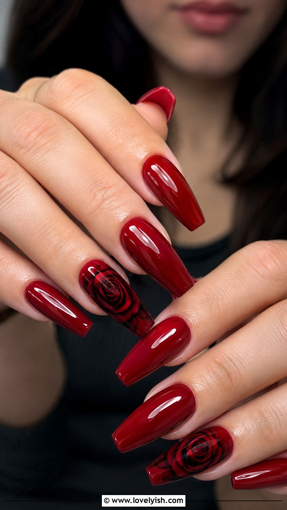 Romantic Red Rose Nails - 50 tumblr nail designs - 50 tumblr nail designs