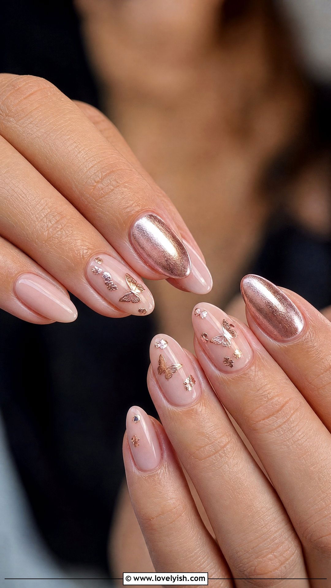 Rose Gold Butterfly Accent Nails - 50 rose gold nails - 50 rose gold nails