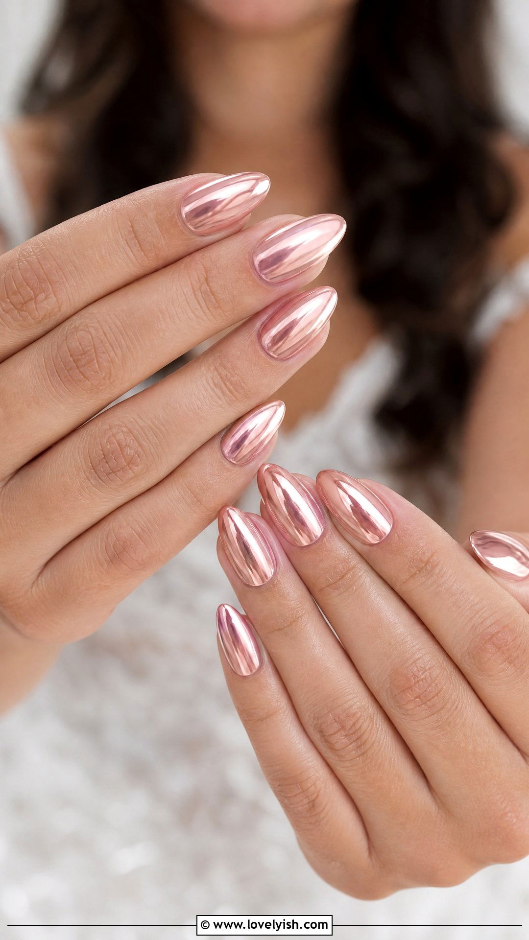 Rose Gold Chrome Bridal Nails - 25 bridal nail ideas - 25 bridal nail ideas
