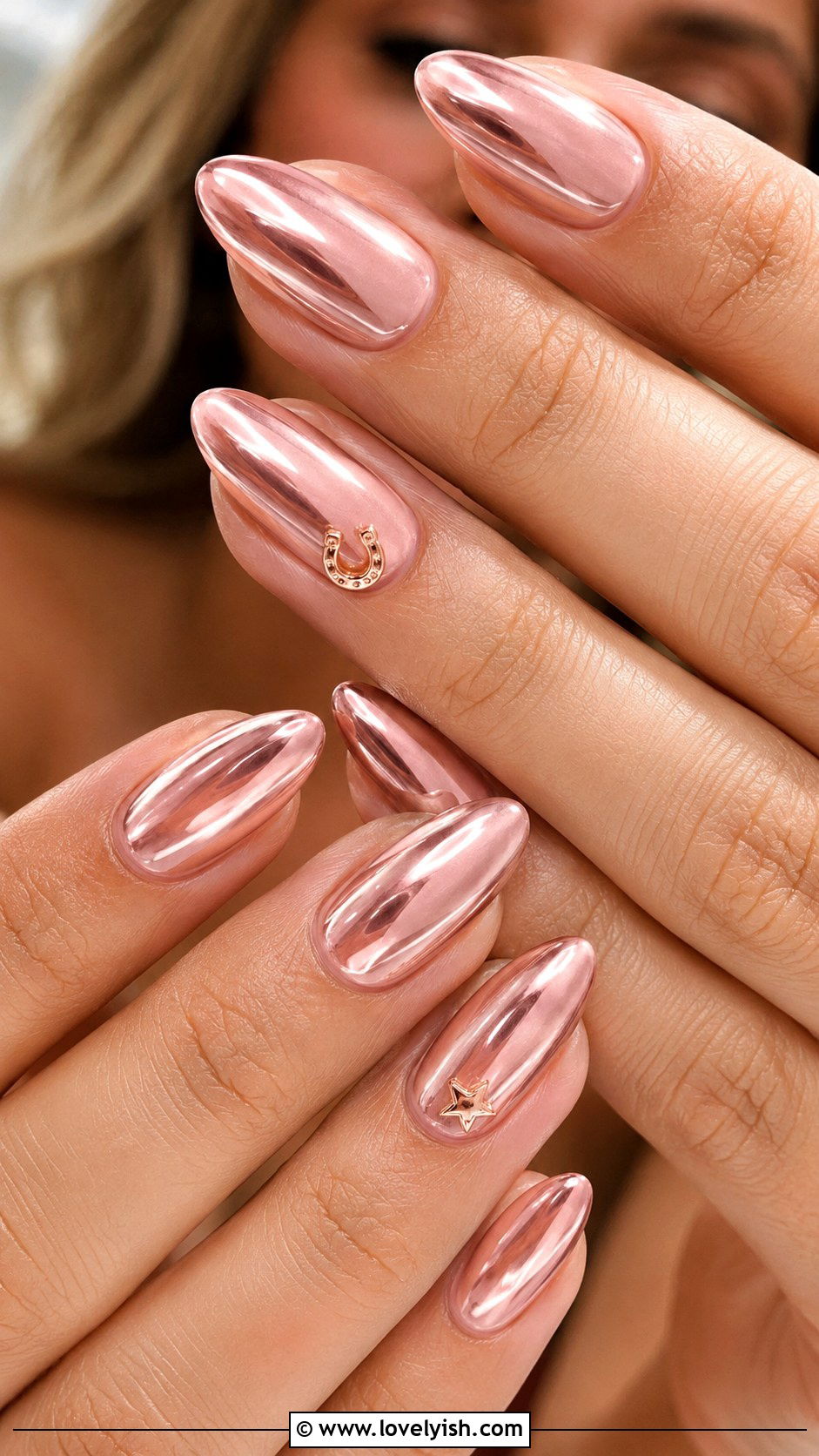 Rose Gold Chrome Cowgirl Nails - 50 western nail designs - 50 western nail designs