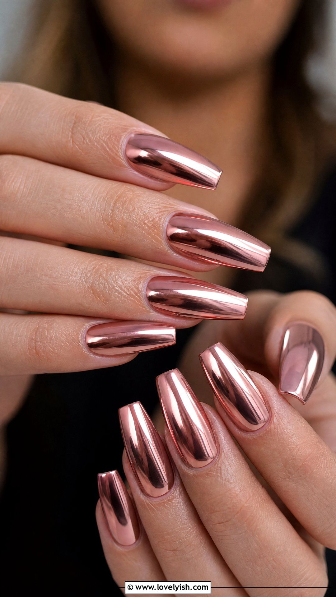 Rose Gold Chrome Gel Nails - 50 gel manicure - 50 gel manicure