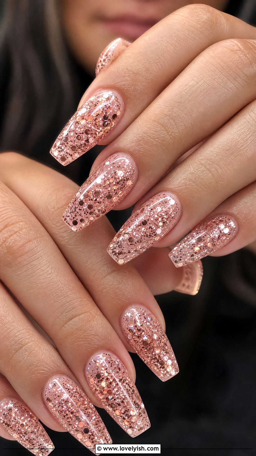 Rose Gold Confetti Glitter Nails - 50 rose gold nails - 50 rose gold nails