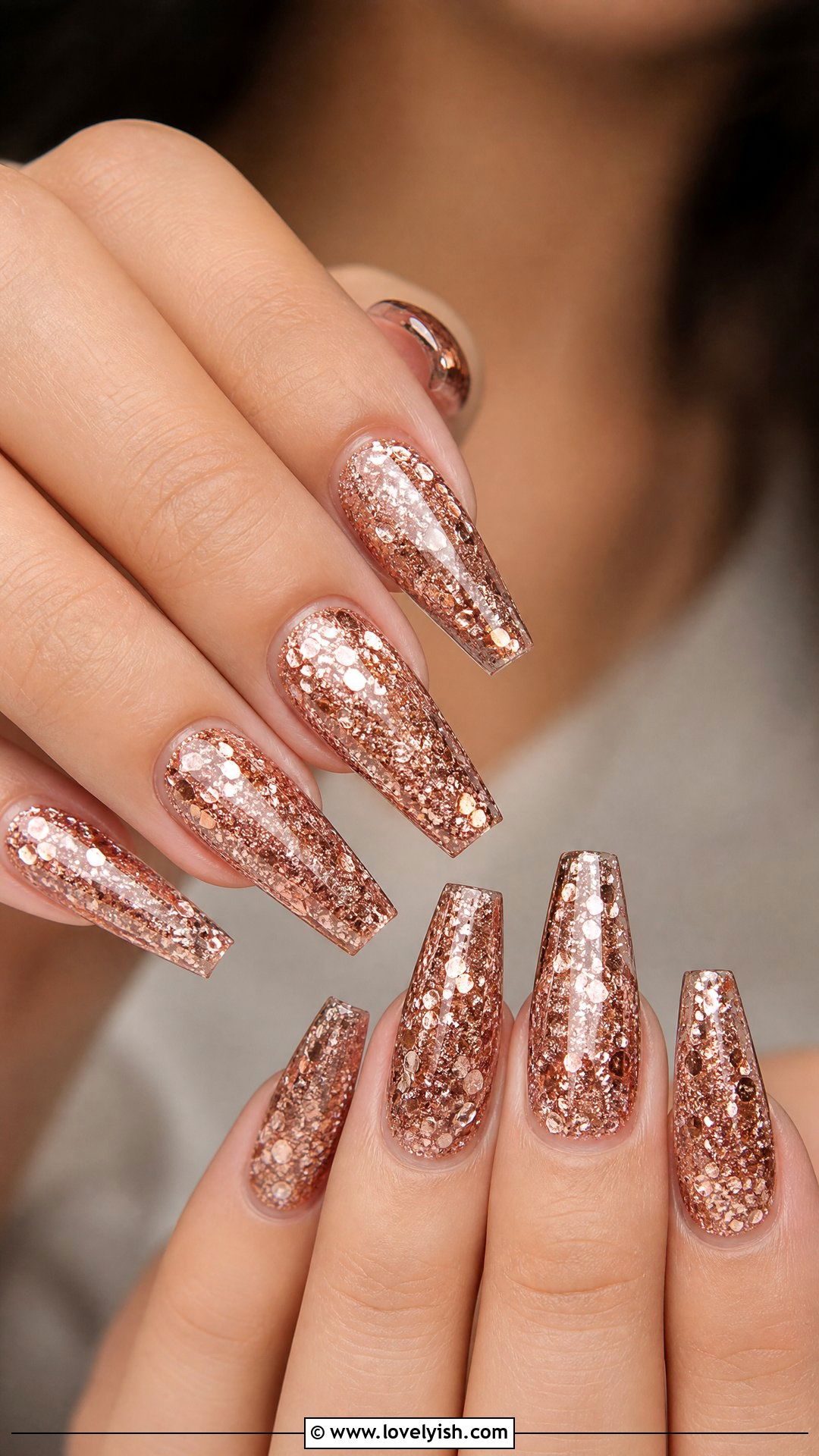 Rose Gold Encapsulated Glitter Nails - 50 rose gold nails - 50 rose gold nails
