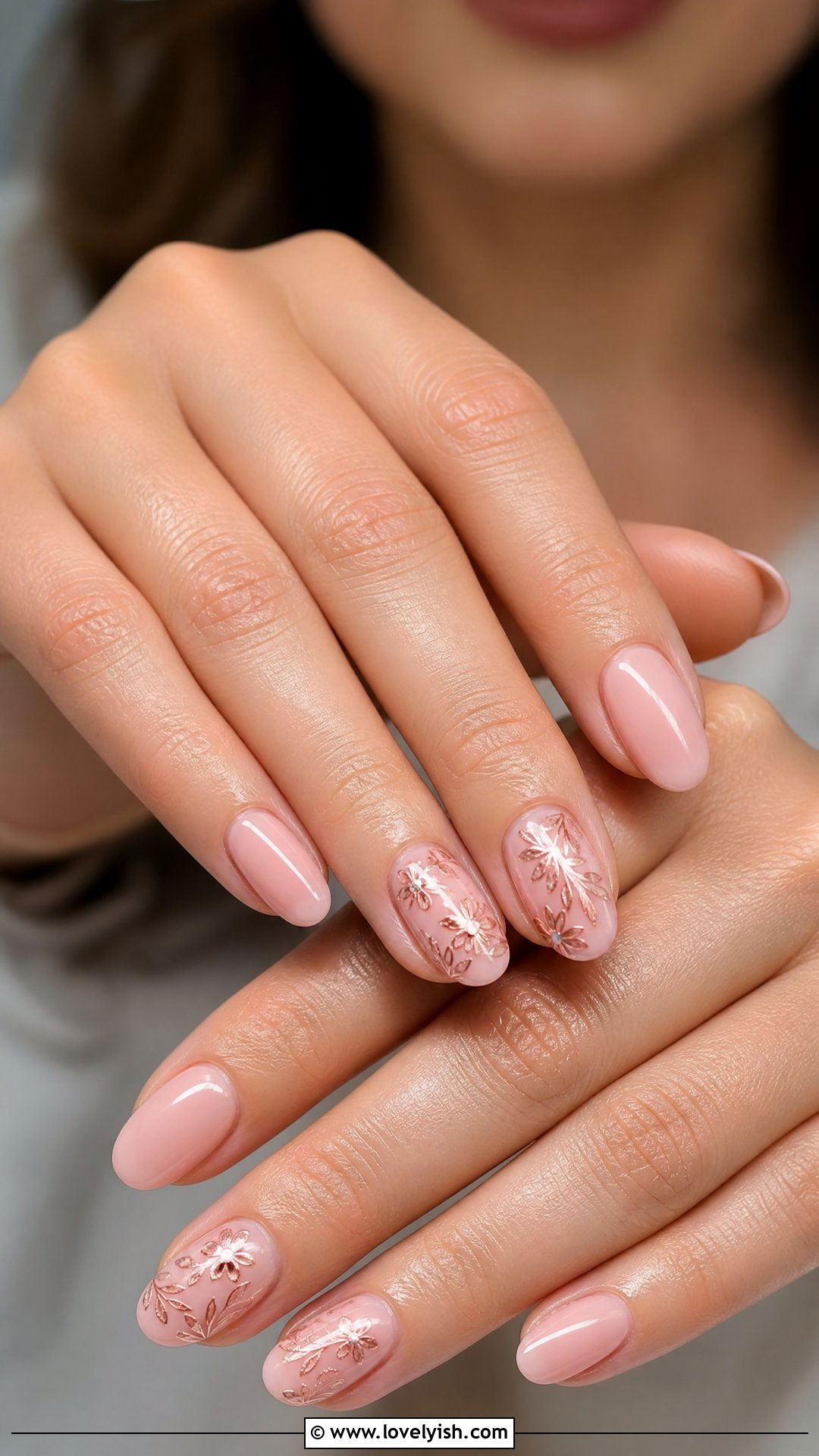 Rose Gold Floral Accent Nails - 50 rose gold nails - 50 rose gold nails