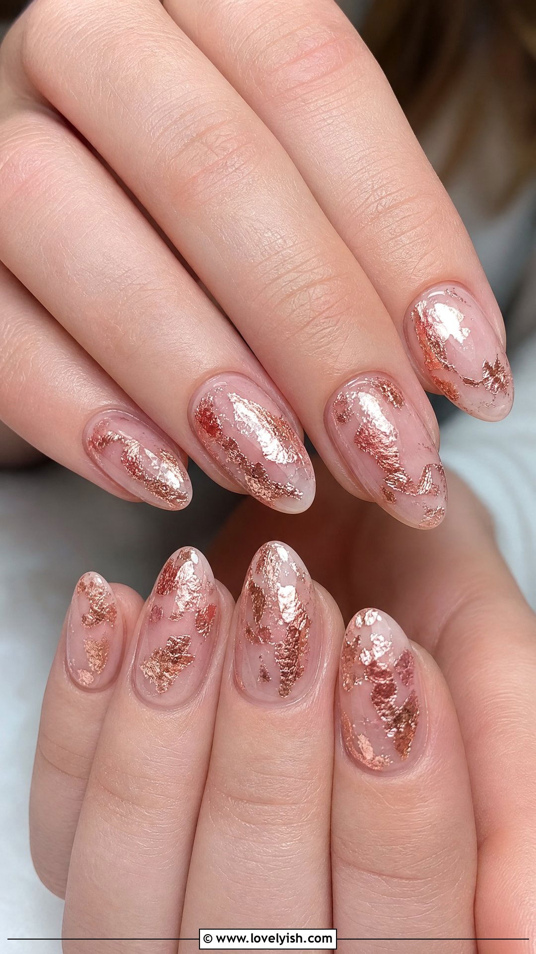 Rose Gold Foil Flake Nails - 50 rose gold nails - 50 rose gold nails
