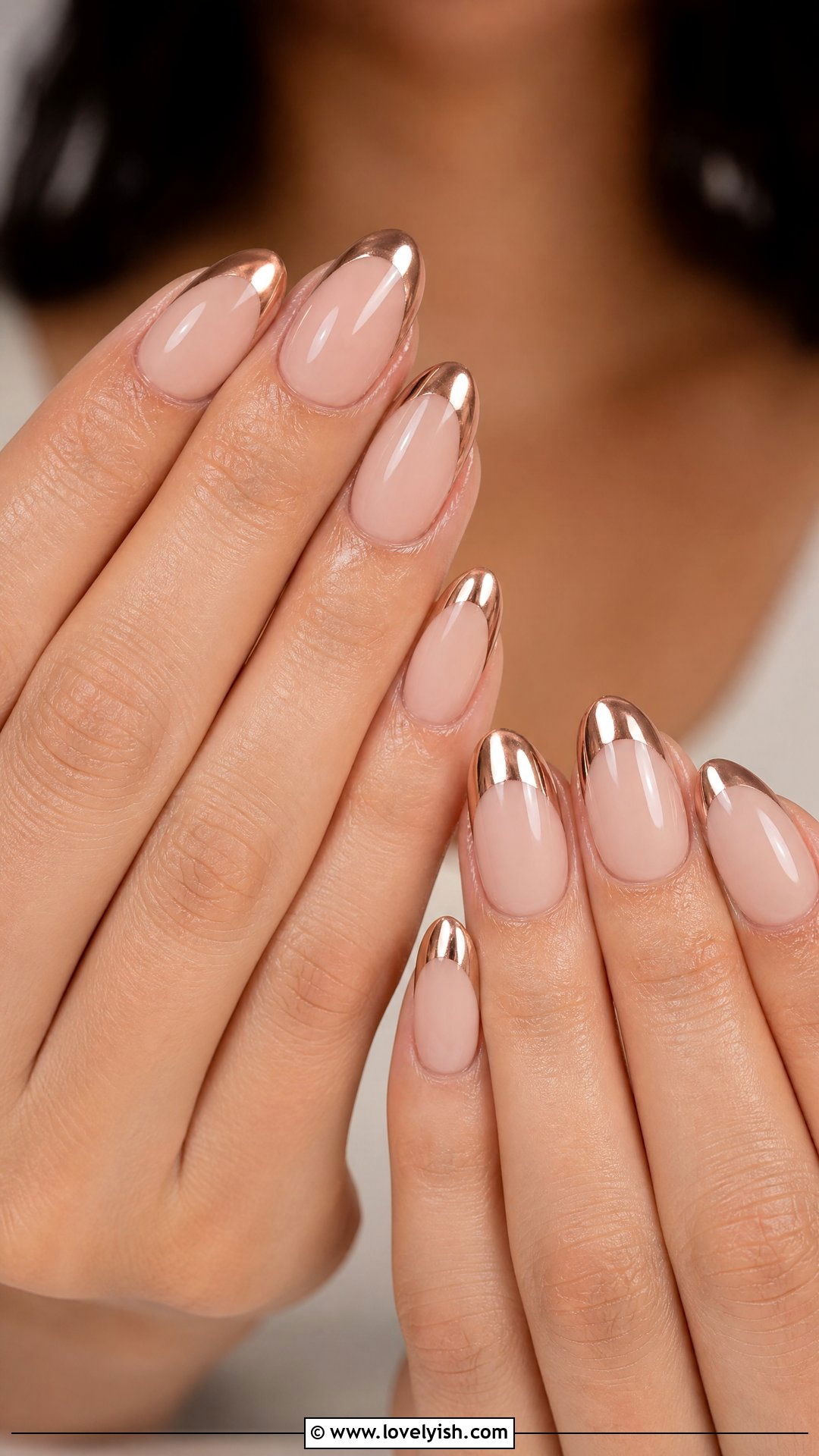 Rose Gold French Tip Almond Nails - 50 almond french tip nails - 50 almond french tip nails
