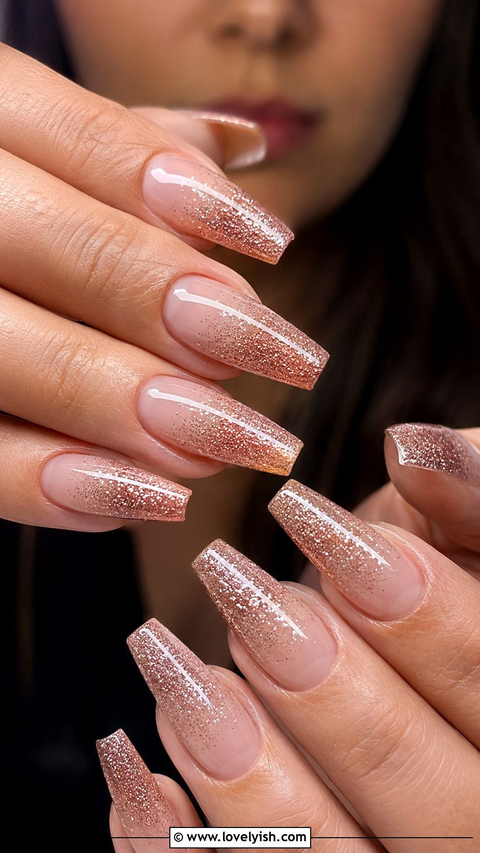 Rose Gold Glitter Gel Nails - 25 gel nail art ideas - 25 gel nail art ideas