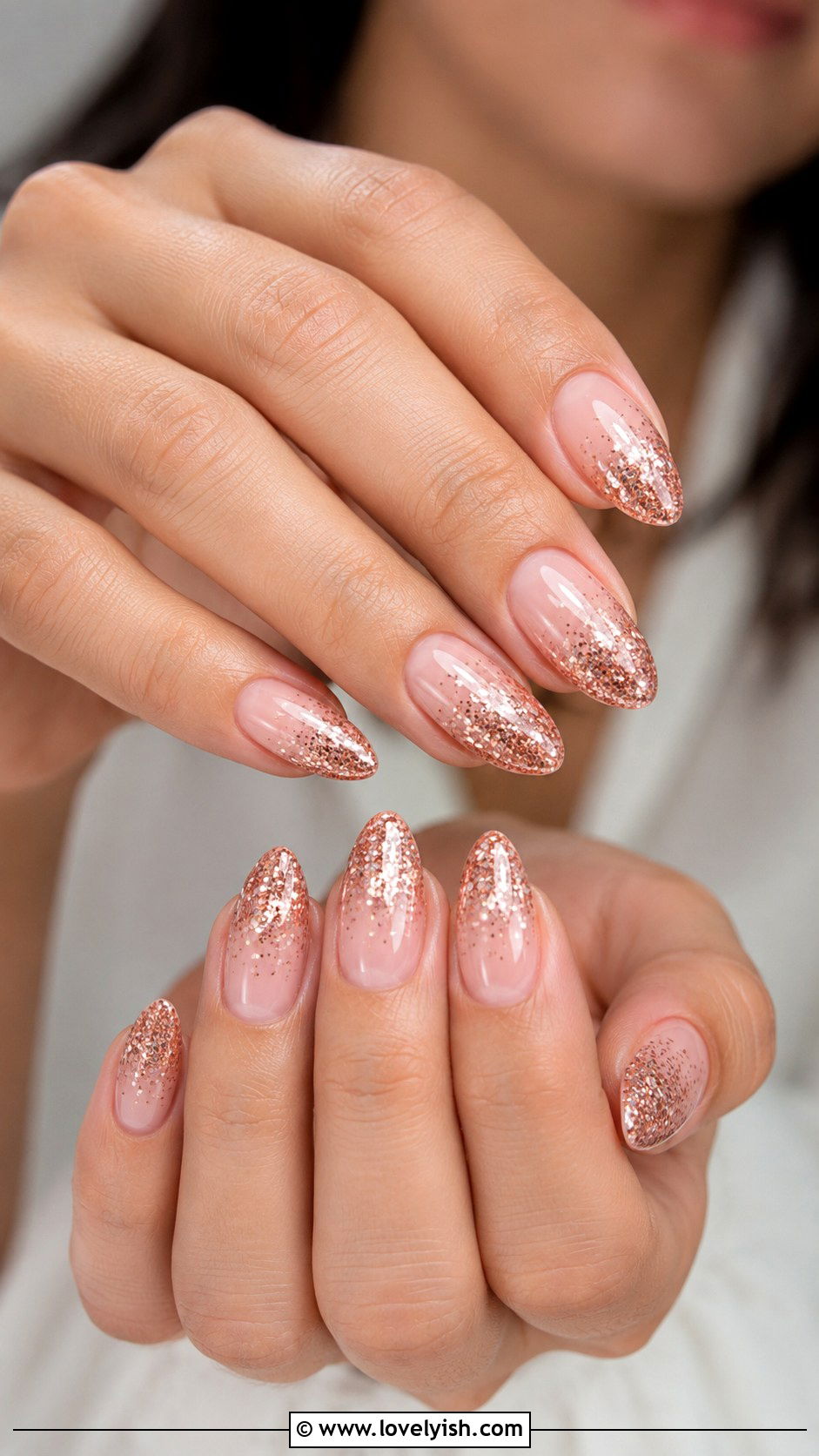 Rose Gold Glitter Gradient Nails - 50 glitter nails - 50 glitter nails