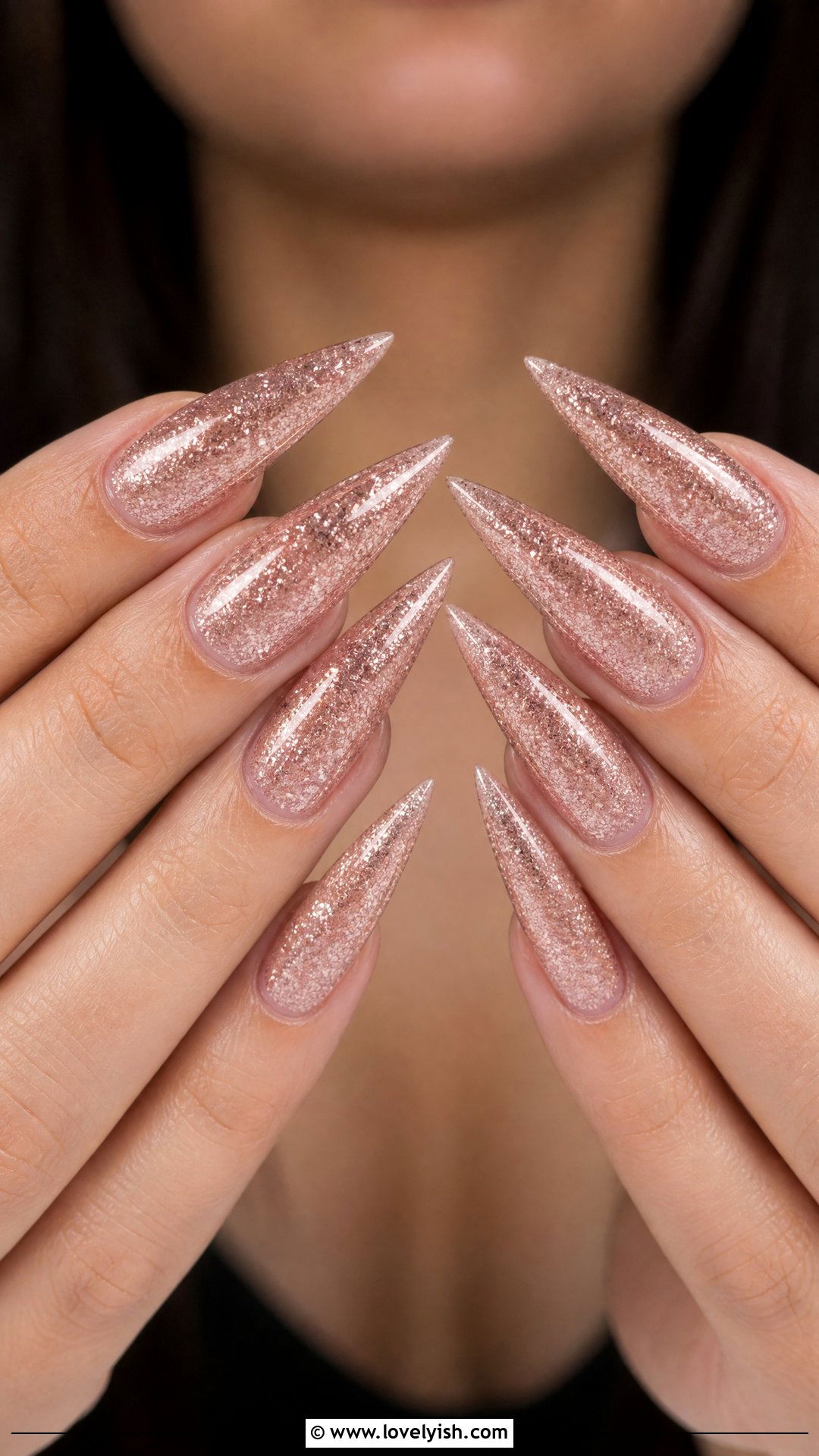 Rose Gold Glitter Long Stiletto Nails - 50 long stiletto nails - 50 long stiletto nails