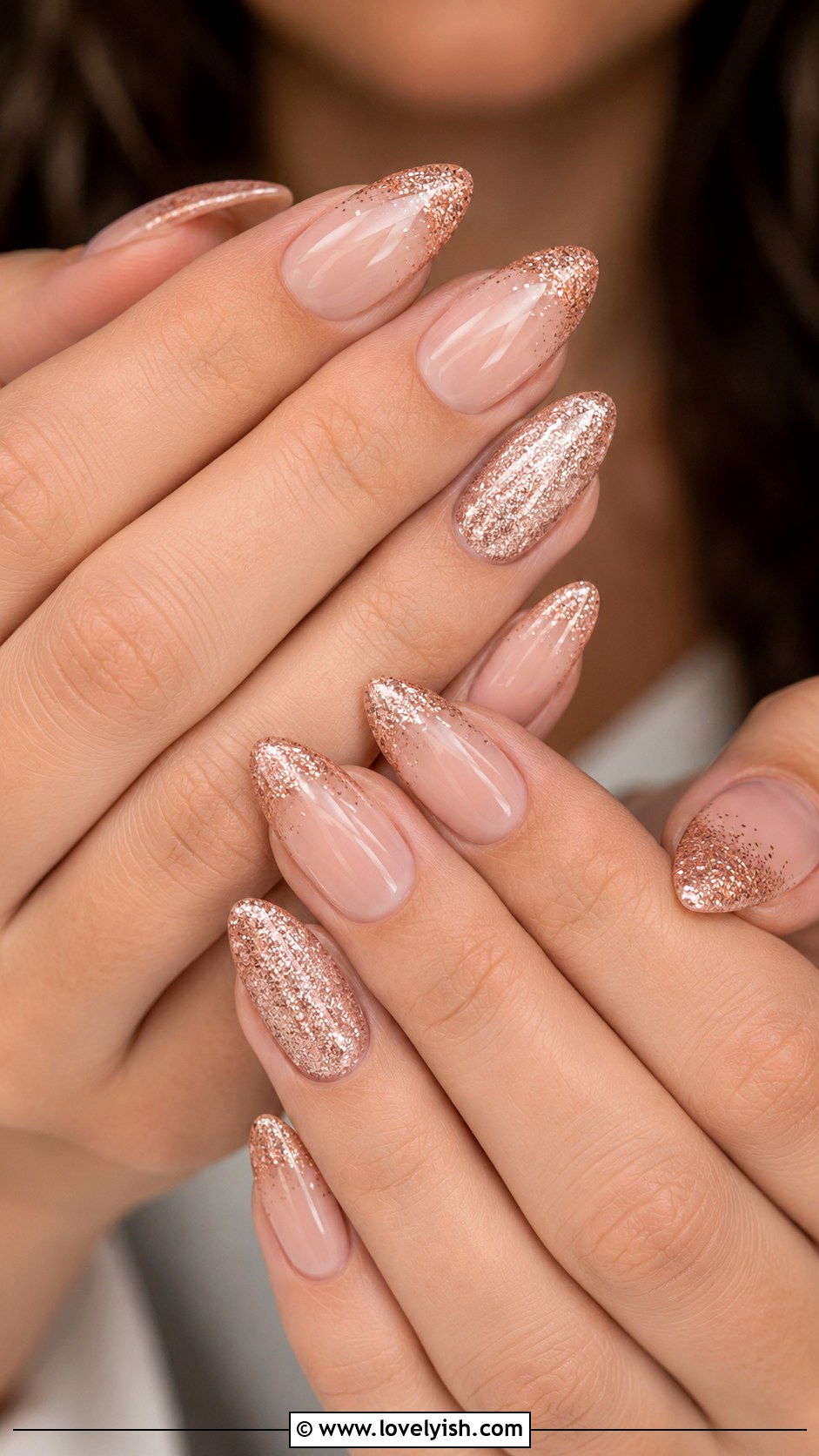 Rose Gold Glitter Nails - 46 nail inspo - 46 nail inspo