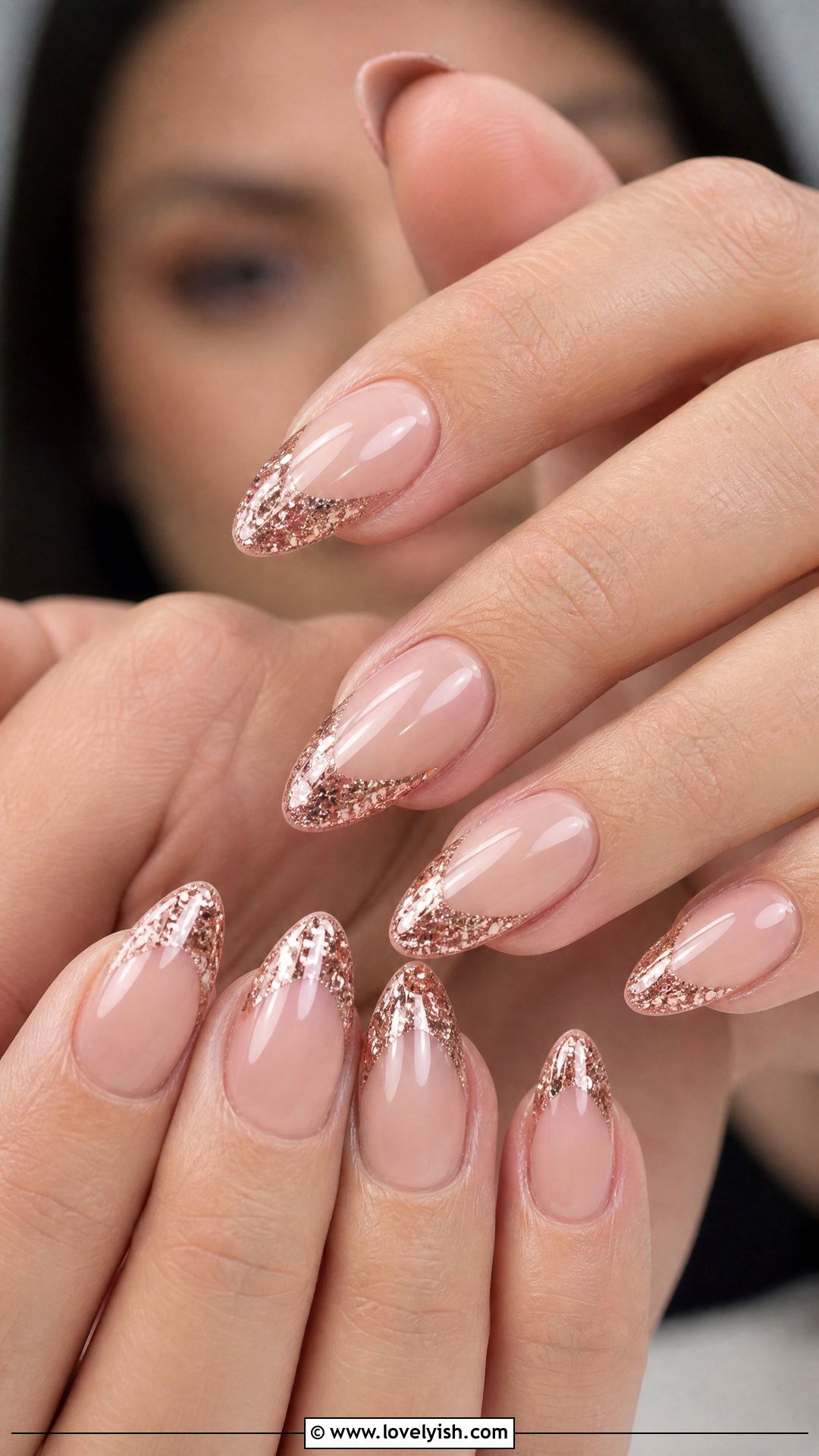 Rose Gold Glitter Tip Almond Nails - 50 rose gold nails - 50 rose gold nails
