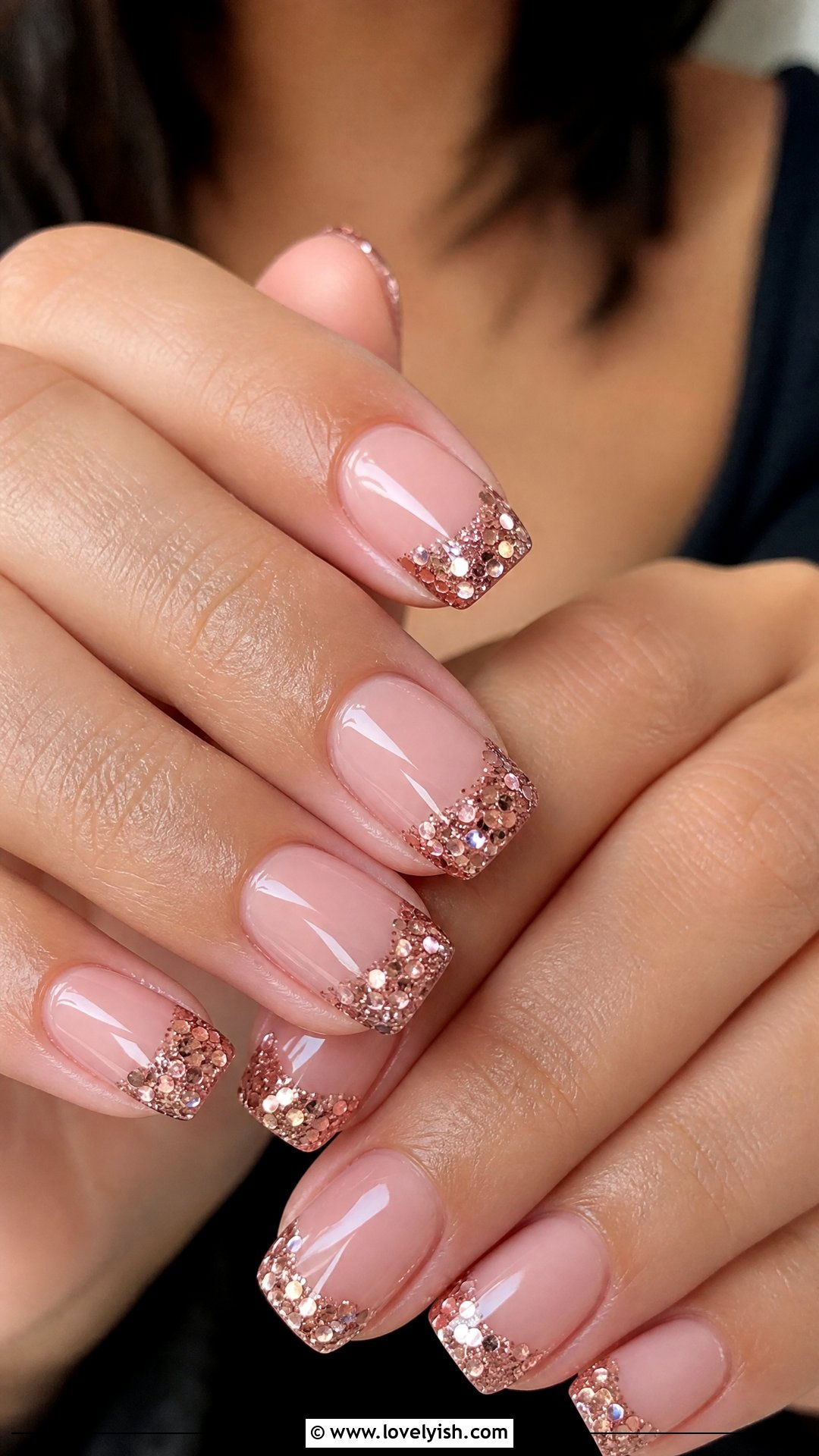 Rose Gold Glitter Tips on Sheer Pink - 50 rose gold nails - 50 rose gold nails