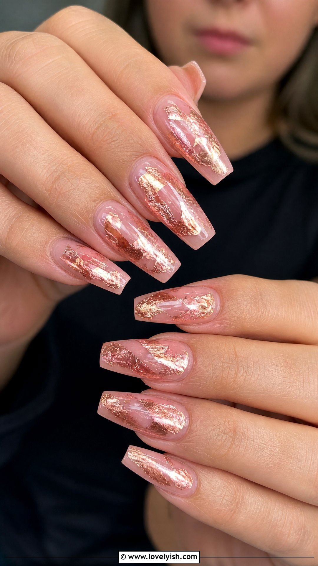 Rose Gold Leaf Foil Nails - 50 rose gold nails - 50 rose gold nails