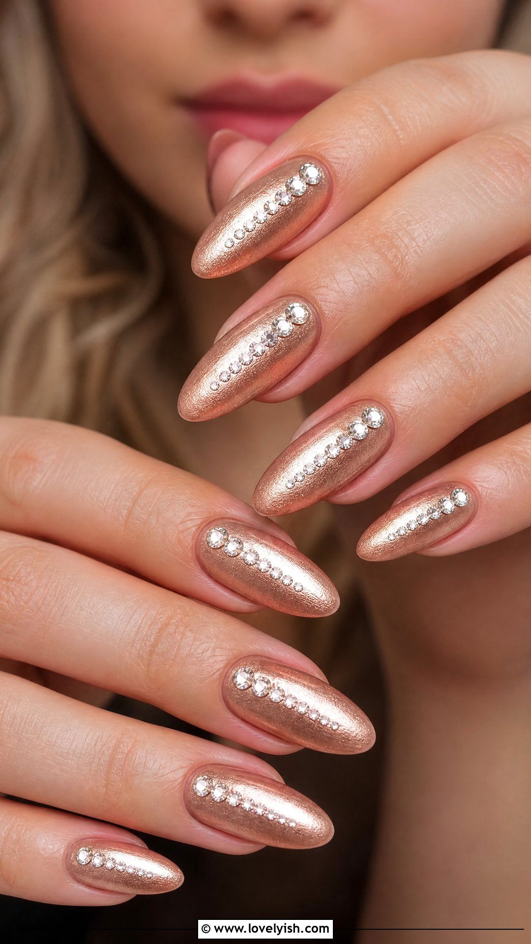 Rose Gold Nails With Diamond Trail - 30 nail designs with diamonds - 30 nail designs with diamonds