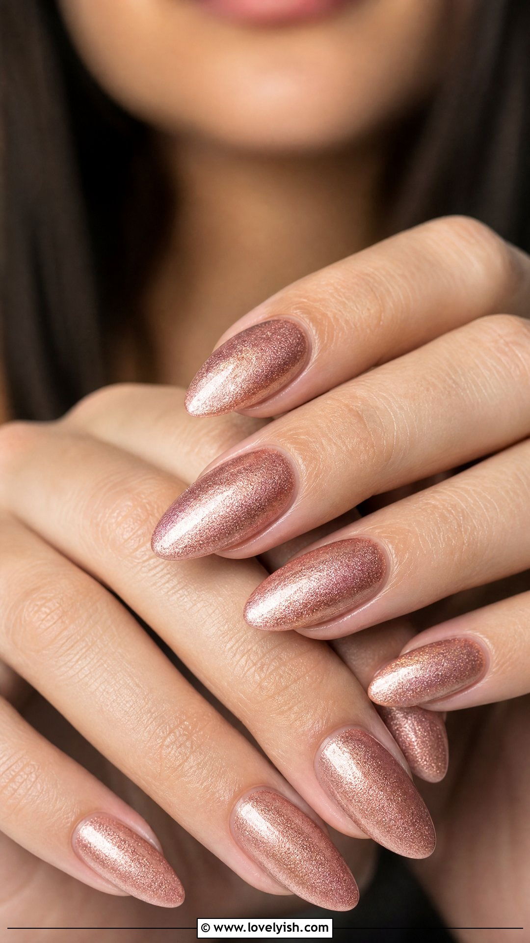 Rose Gold Shimmer Almond Nails - 50 sparkly nails - 50 sparkly nails