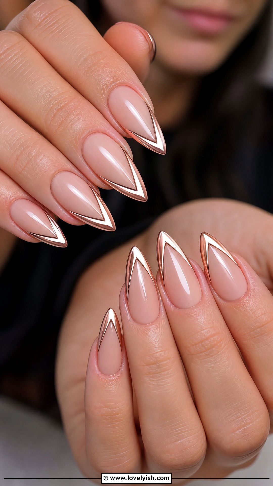 Rose Gold V French Tip Nails - 50 rose gold nails - 50 rose gold nails