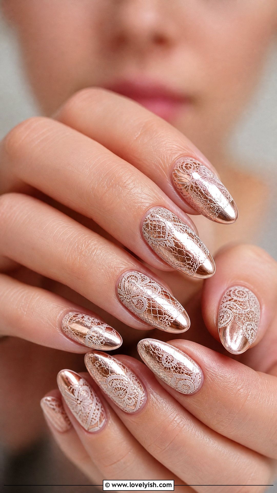 Rose Gold and White Lace Nails - 50 rose gold nails - 50 rose gold nails