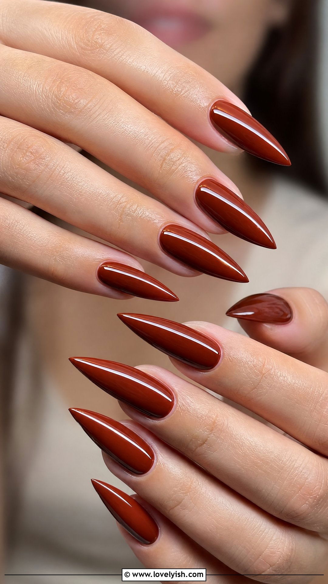 Russet Brown Glossy Stiletto Nails - 50 brown nails - 50 brown nails