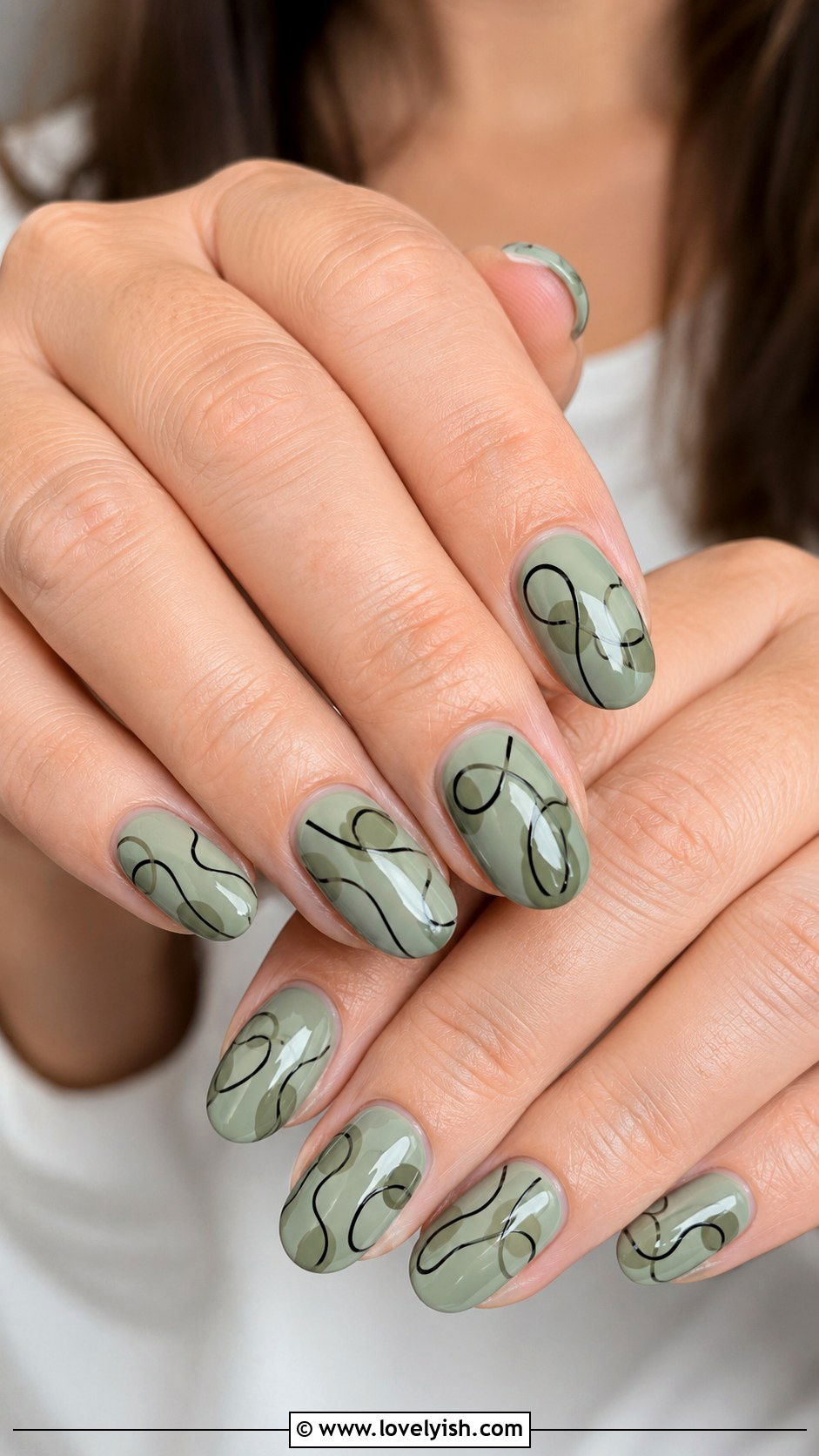 Sage Green Abstract Line Nails - 38 green nail designs - 38 green nail designs