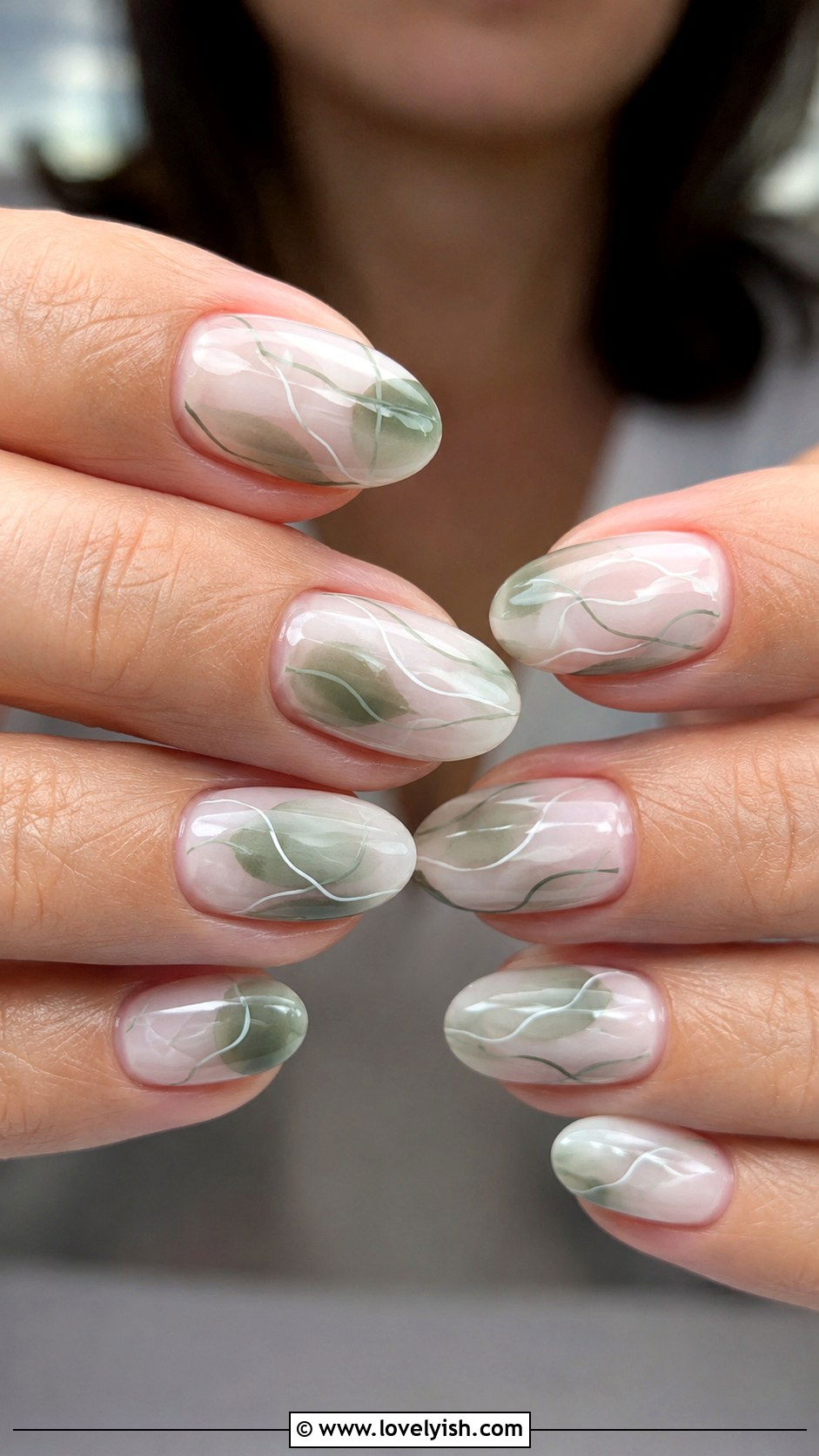 Sage Green Abstract Line Nails - 38 abstract nail art - 38 abstract nail art