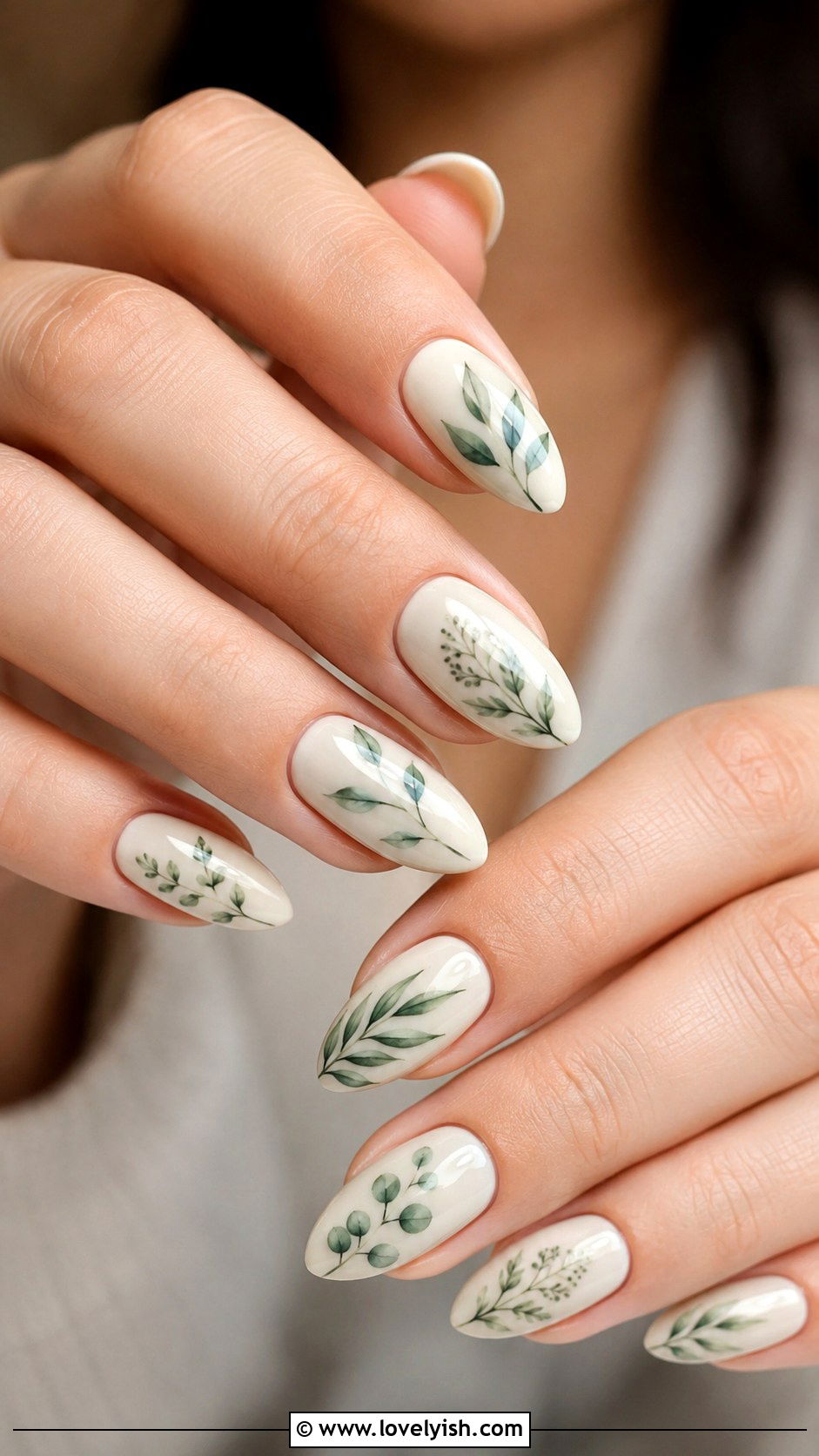 Sage Green Botanical Nails - 31 flower nail design ideas - 31 flower nail design ideas
