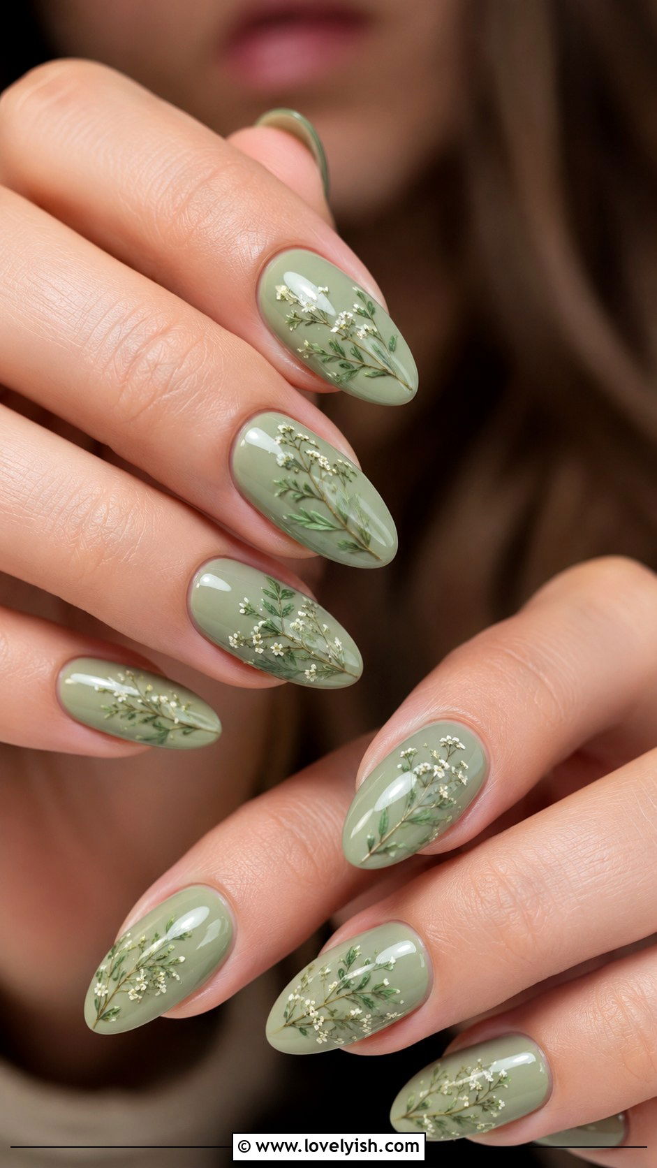 Sage Green Botanical Nails - 25 floral nail designs - 25 floral nail designs
