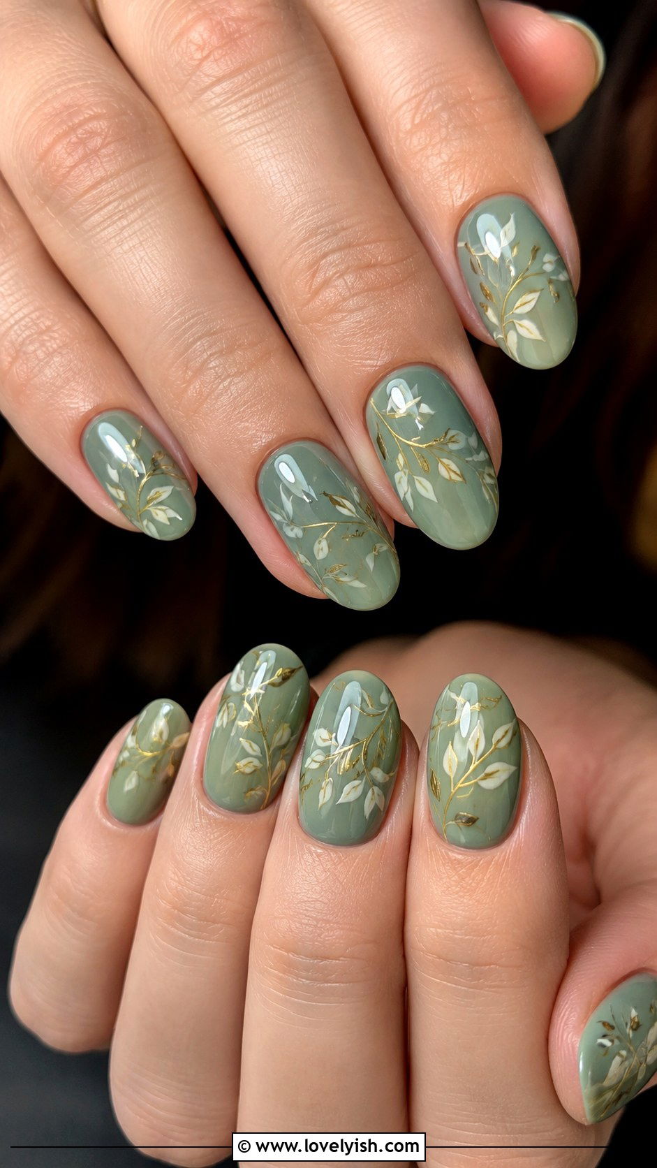 Sage Green Botanical Vines Nails - 50 unique nail designs - 50 unique nail designs