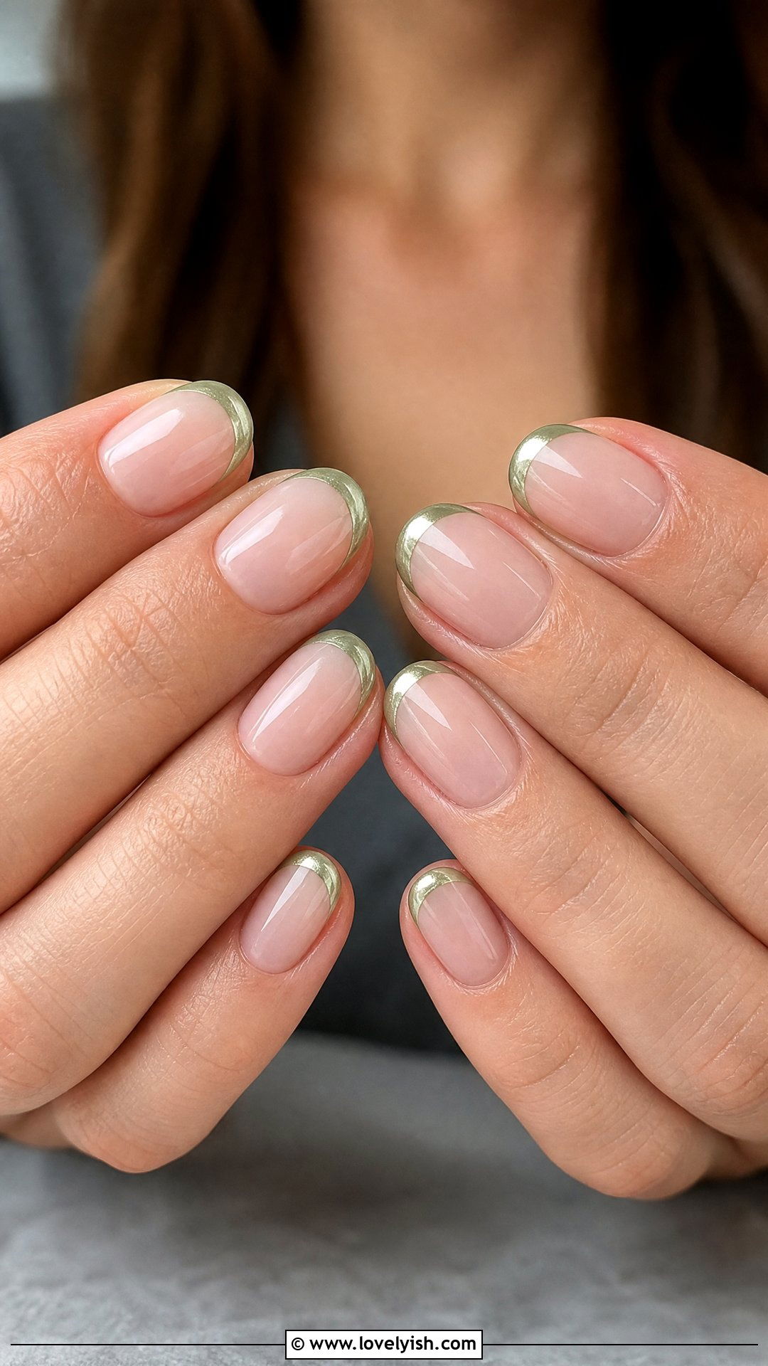 Sage Green Chrome French Tip Nails - 50 chrome french tip nails - 50 chrome french tip nails