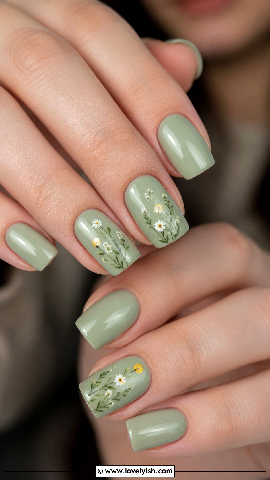 Sage Green Floral Nail Design - 45 cute nail designs - 45 cute nail designs