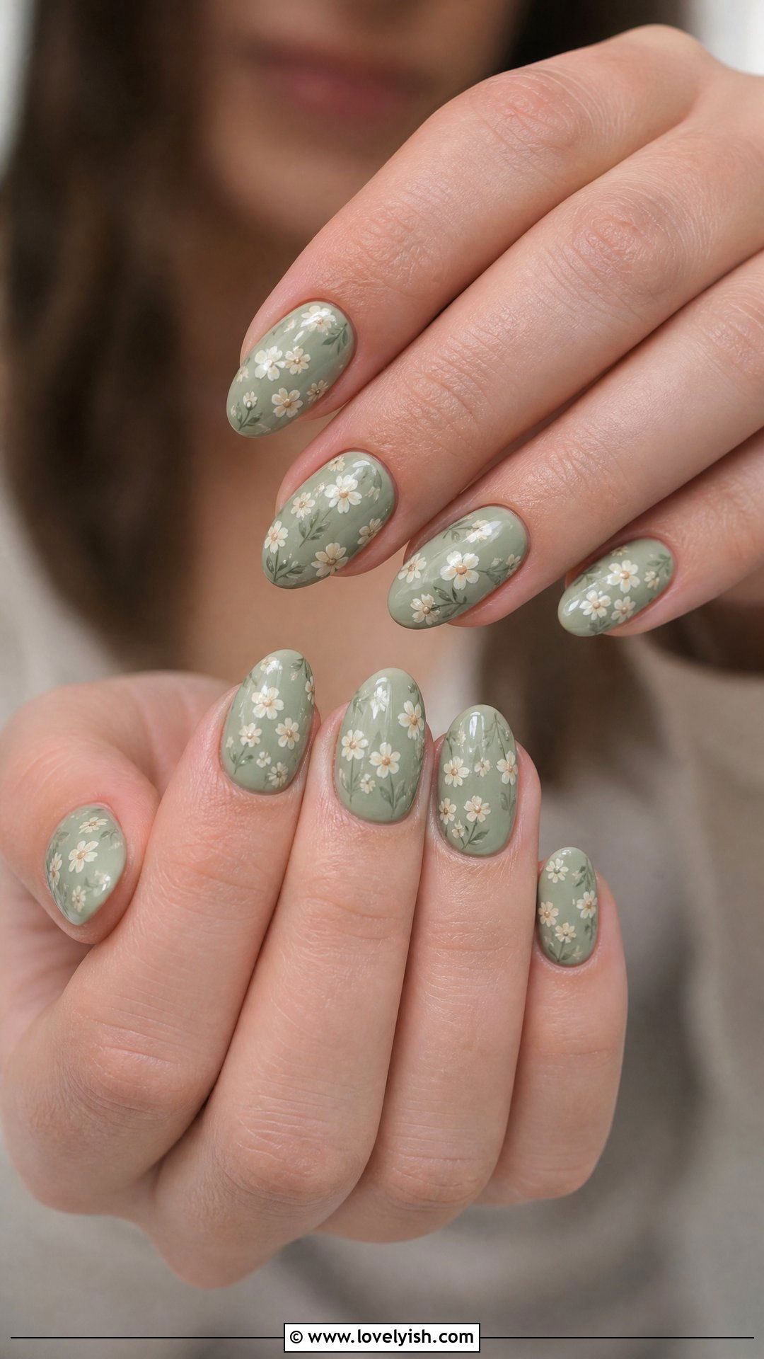 Sage Green Floral Nails - 30 nail designs for teens - 30 nail designs for teens