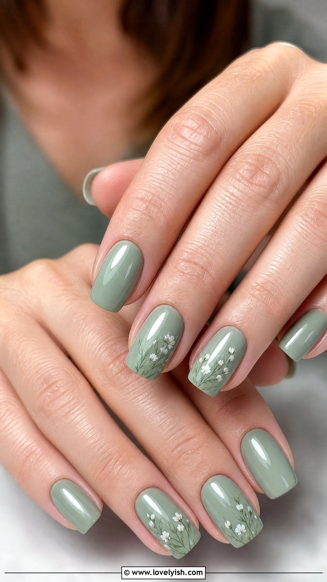 Sage Green Floral Nails - 50 cute summer nail designs - 50 cute summer nail designs