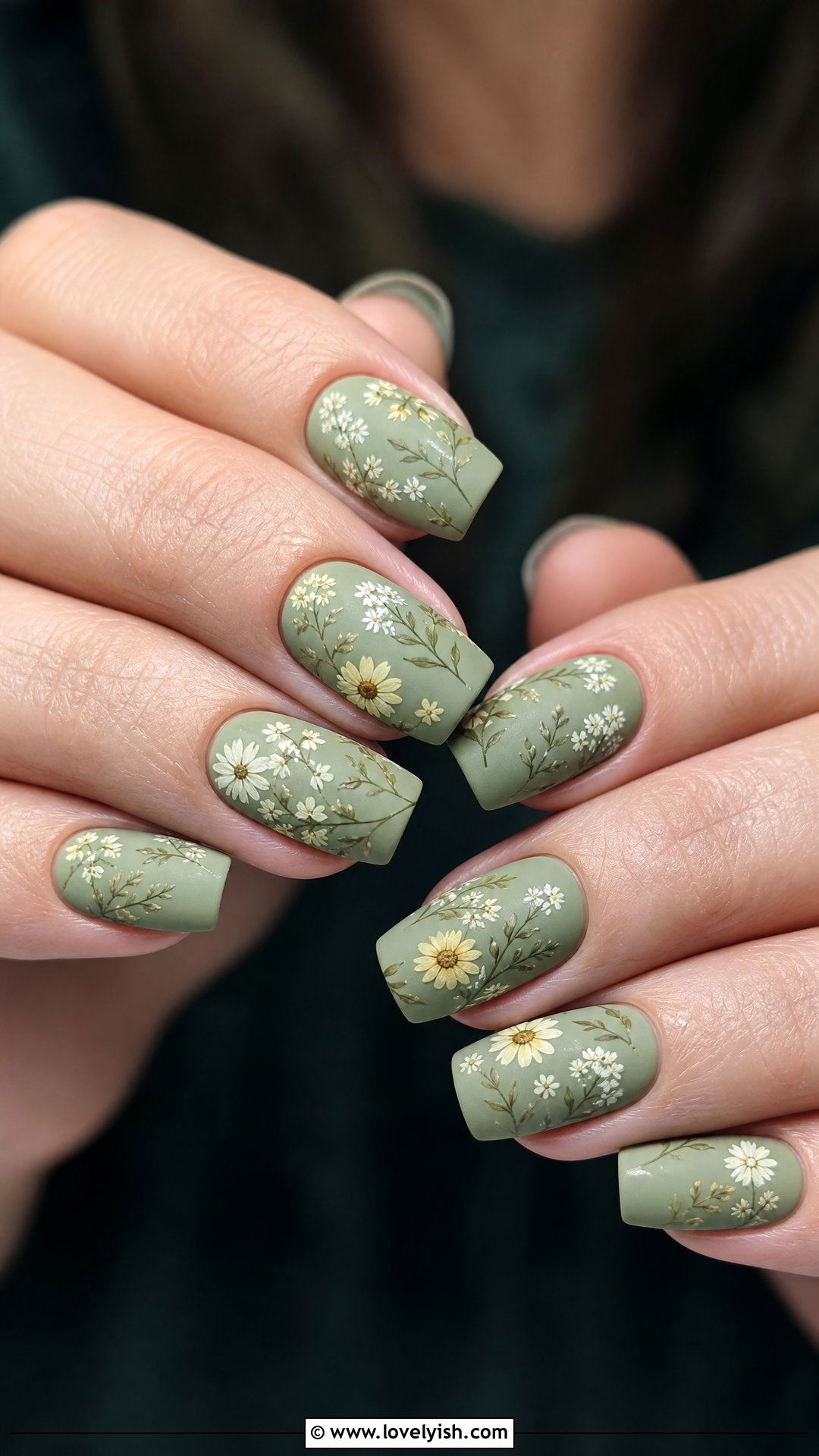Sage Green Floral Nails - 50 flower nails - 50 flower nails