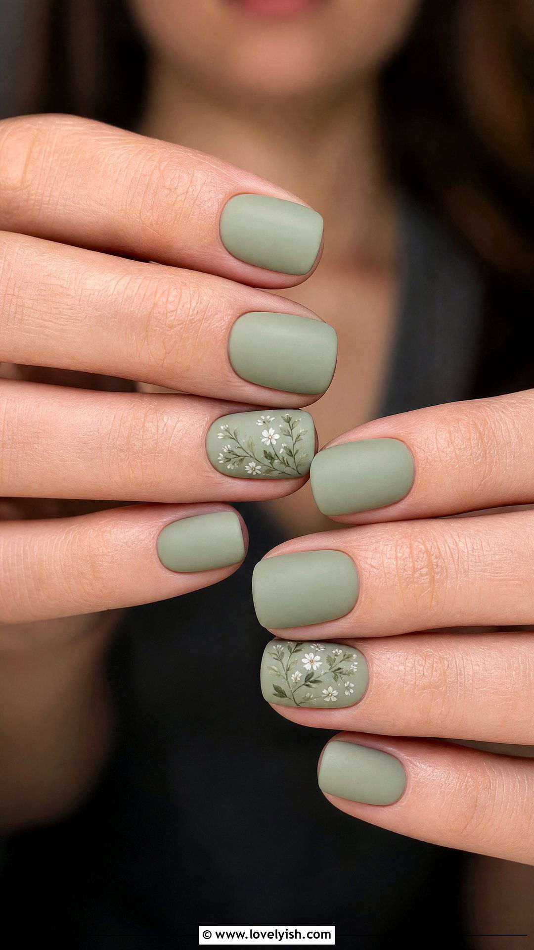 Sage Green Floral Nails - 50 mothers day nail designs - 50 mothers day nail designs