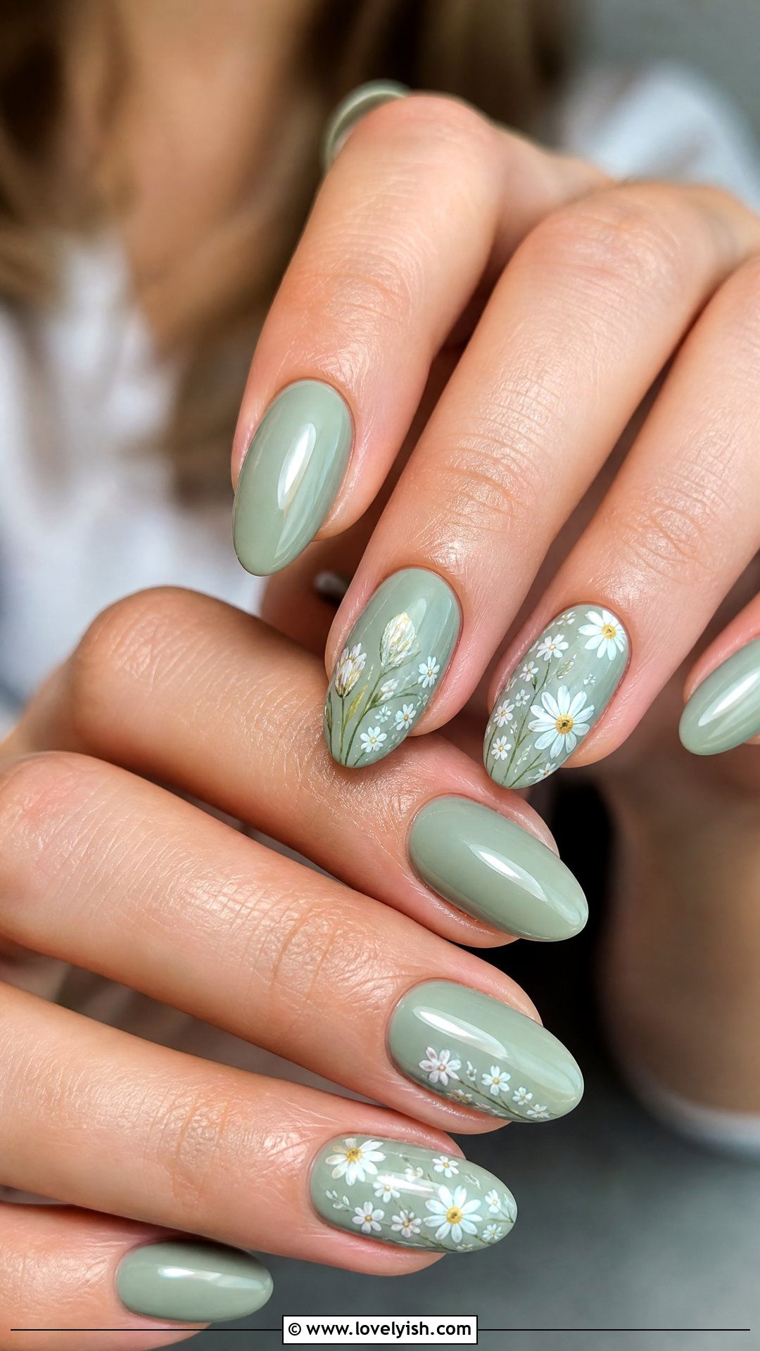 Sage Green Floral Nails - 43 summer nail designs - 43 summer nail designs