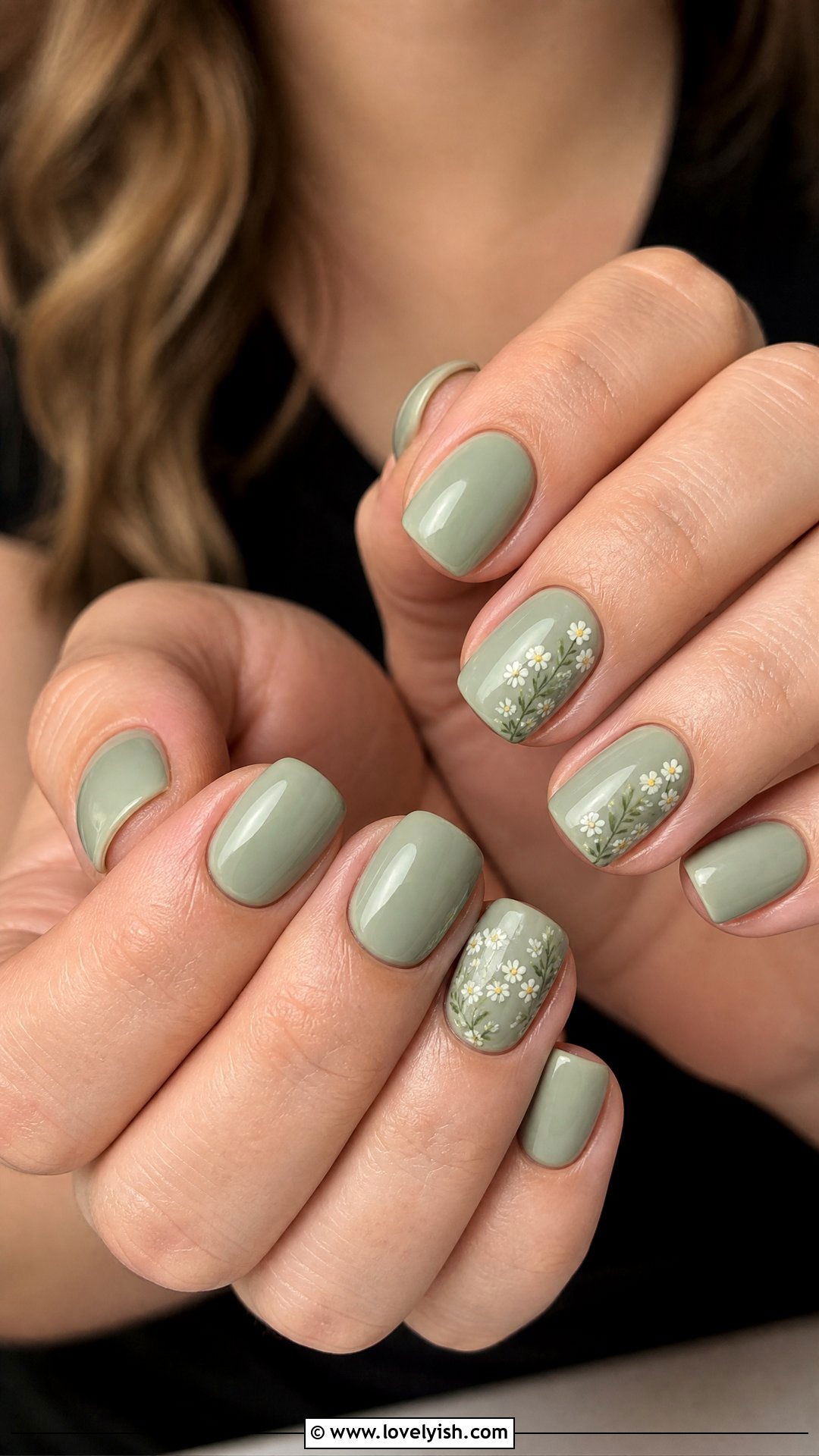Sage Green Floral Nails - 50 classy spring nail designs - 50 classy spring nail designs