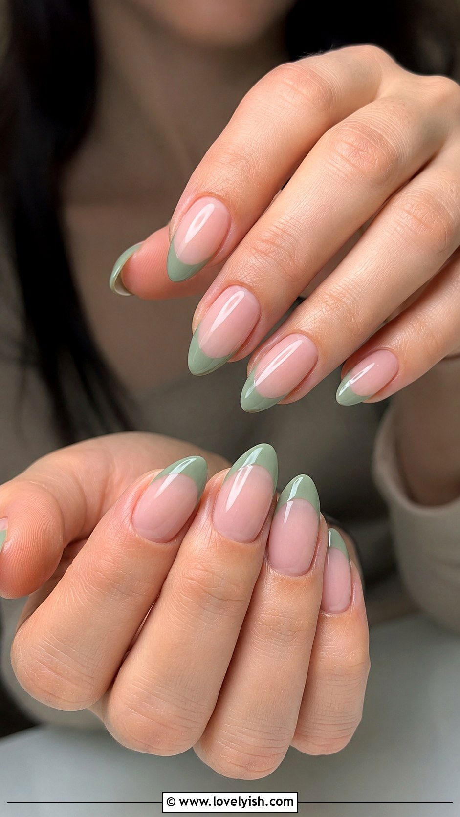 Sage Green French Tip Nails - 38 green nail designs - 38 green nail designs