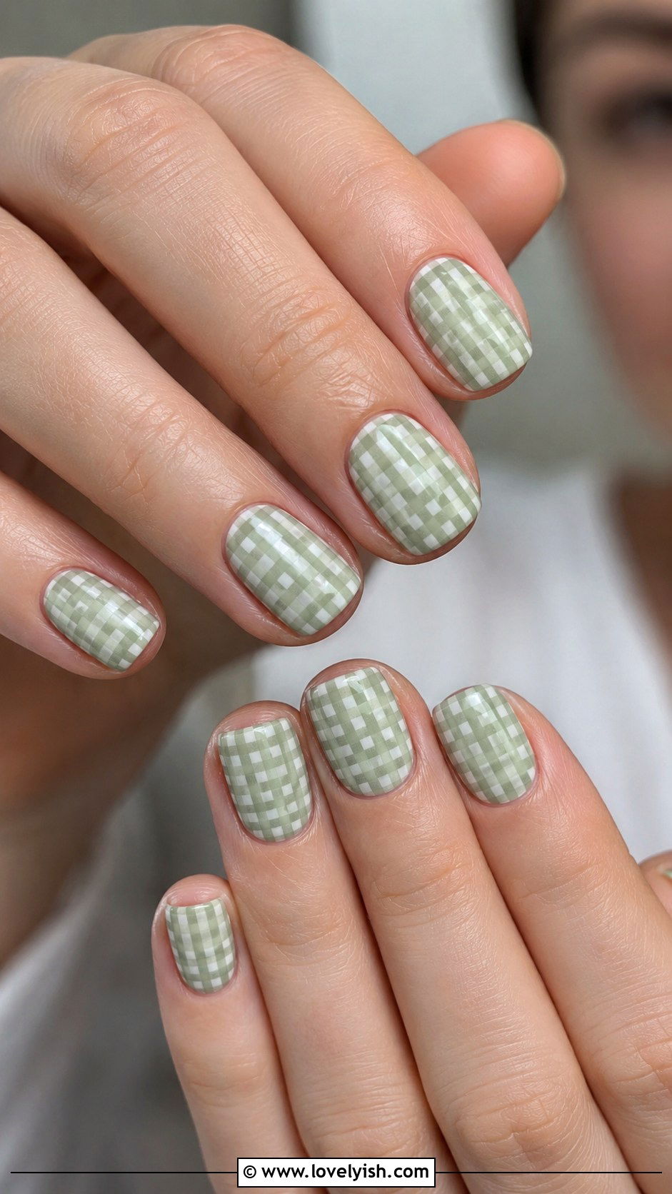 Sage Green Gingham Nails - 50 green nails - 50 green nails