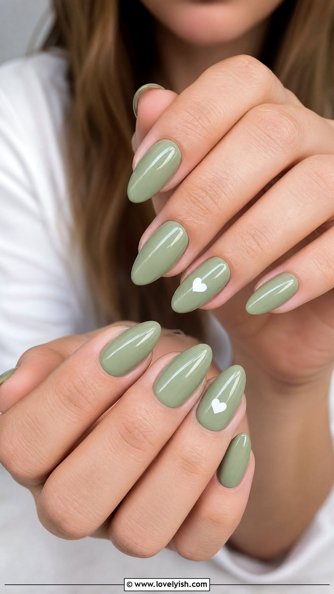 Sage Green Heart Nails - 25 beginner nail designs - 25 beginner nail designs