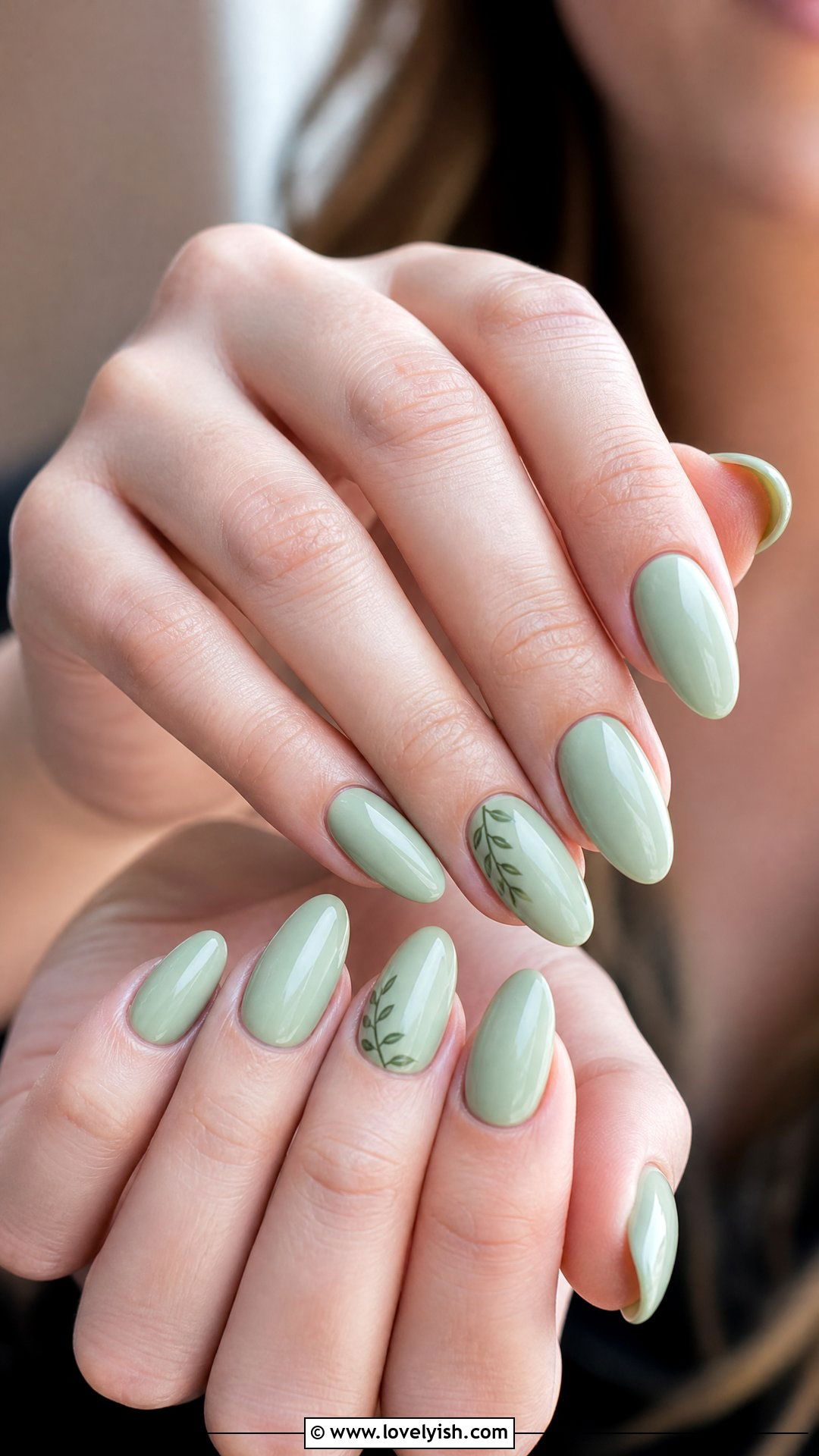 Sage Green Leaf Nails - 50 simple spring nail designs - 50 simple spring nail designs