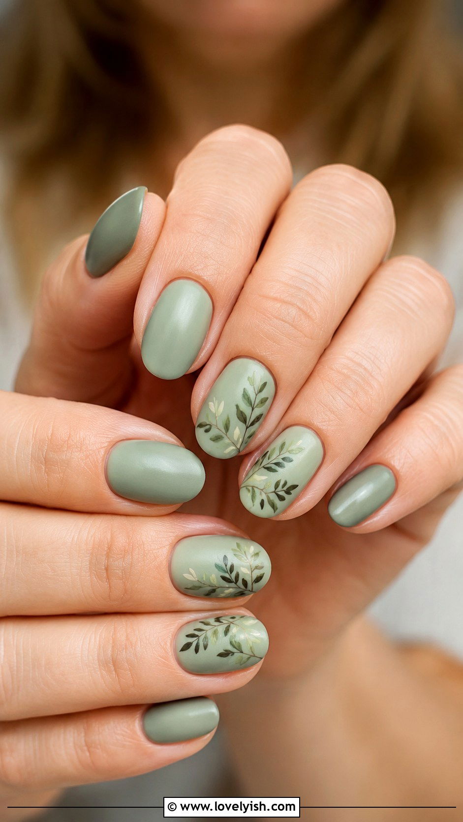 Sage Green Leaf Nails - 50 may nails - 50 may nails