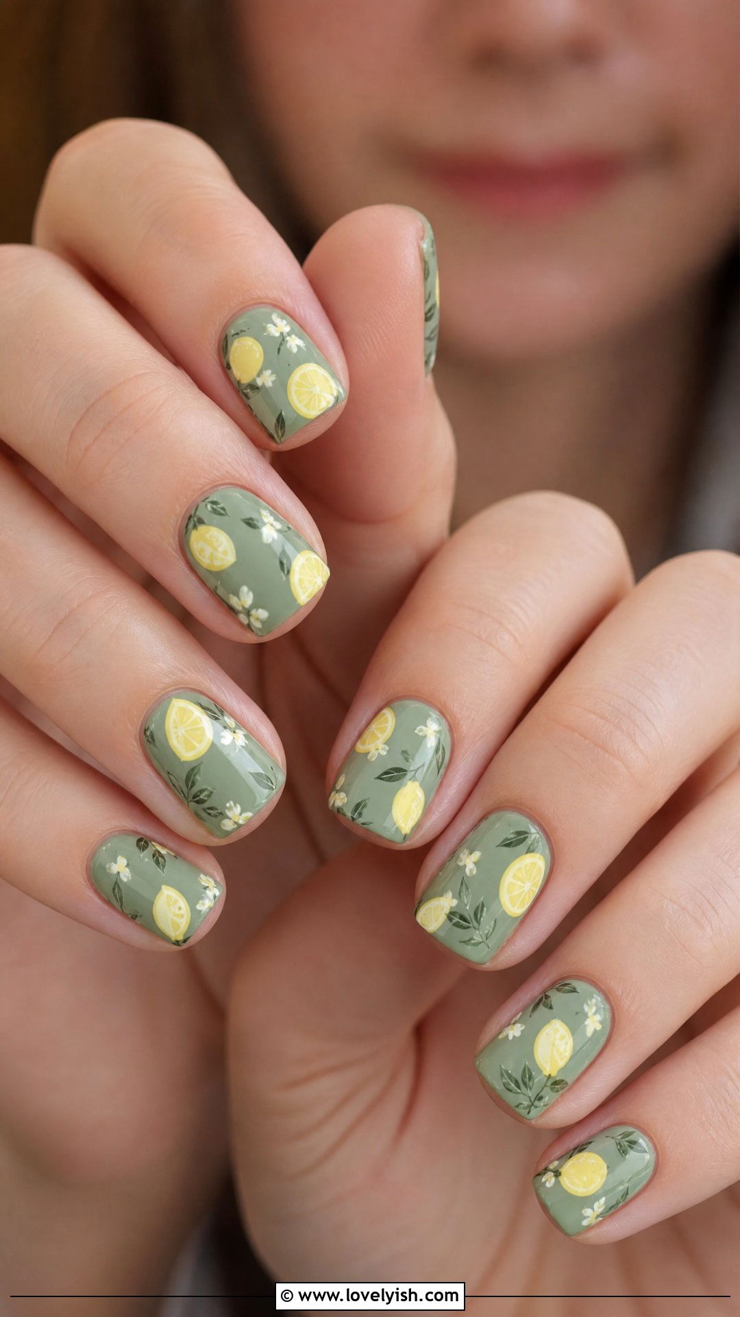 Sage Green Lemon Print Nails - 50 lemon nail design ideas - 50 lemon nail design ideas