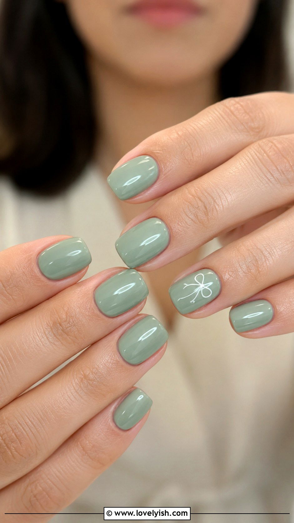 Sage Green Mini Bow Nails - 50 back to school nails - 50 back to school nails