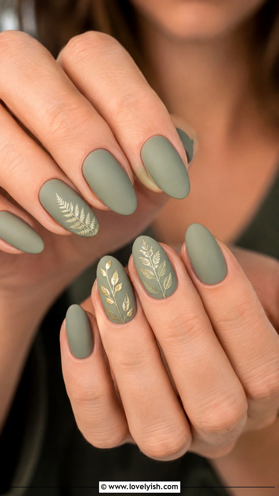 Sage Green Nails With Botanical Art - 50 vacation nails - 50 vacation nails