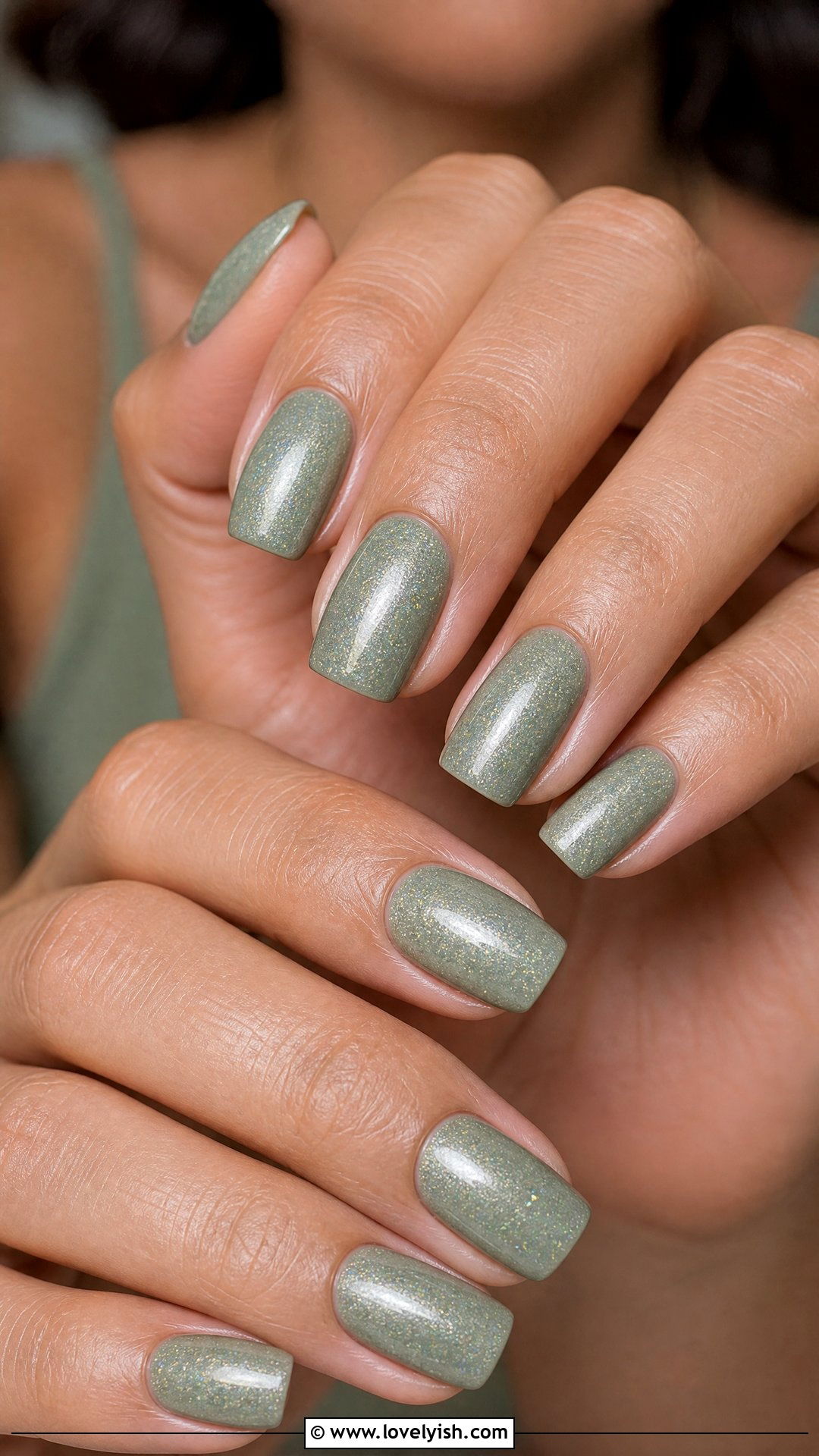 Sage Green Shimmer Nails - 50 sparkly nails - 50 sparkly nails